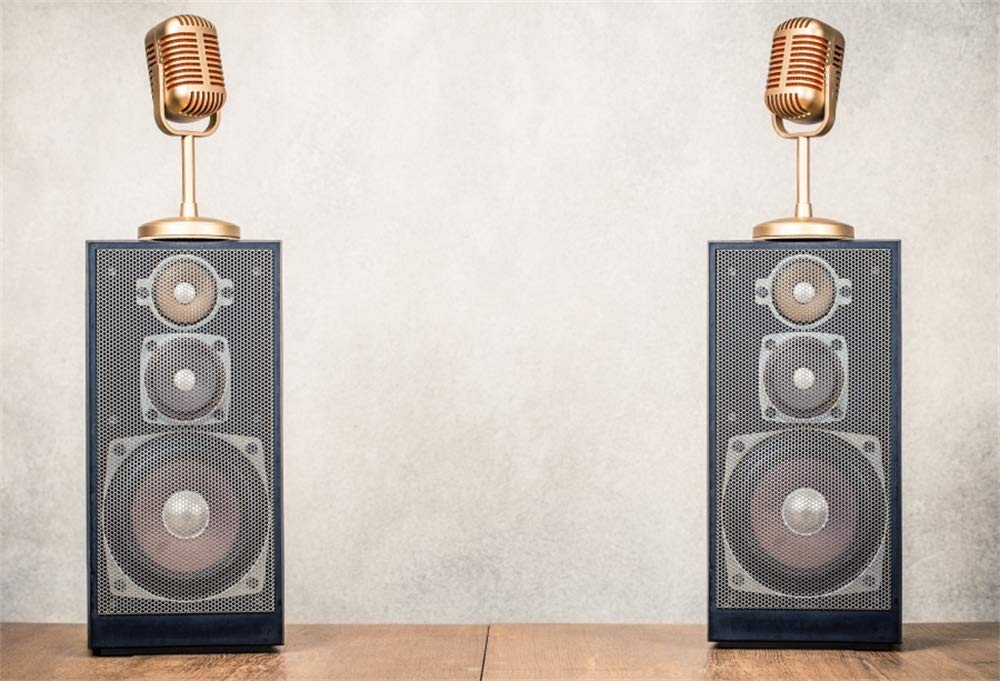 6x4ft Retro Music Backdrop with Stereo Speakers & Golden Microphones - Photography Background for Friends Gatherings, Parties & Performances - Vinyl Photo Backdrop for Concerts, Karaoke Nights & Music Events