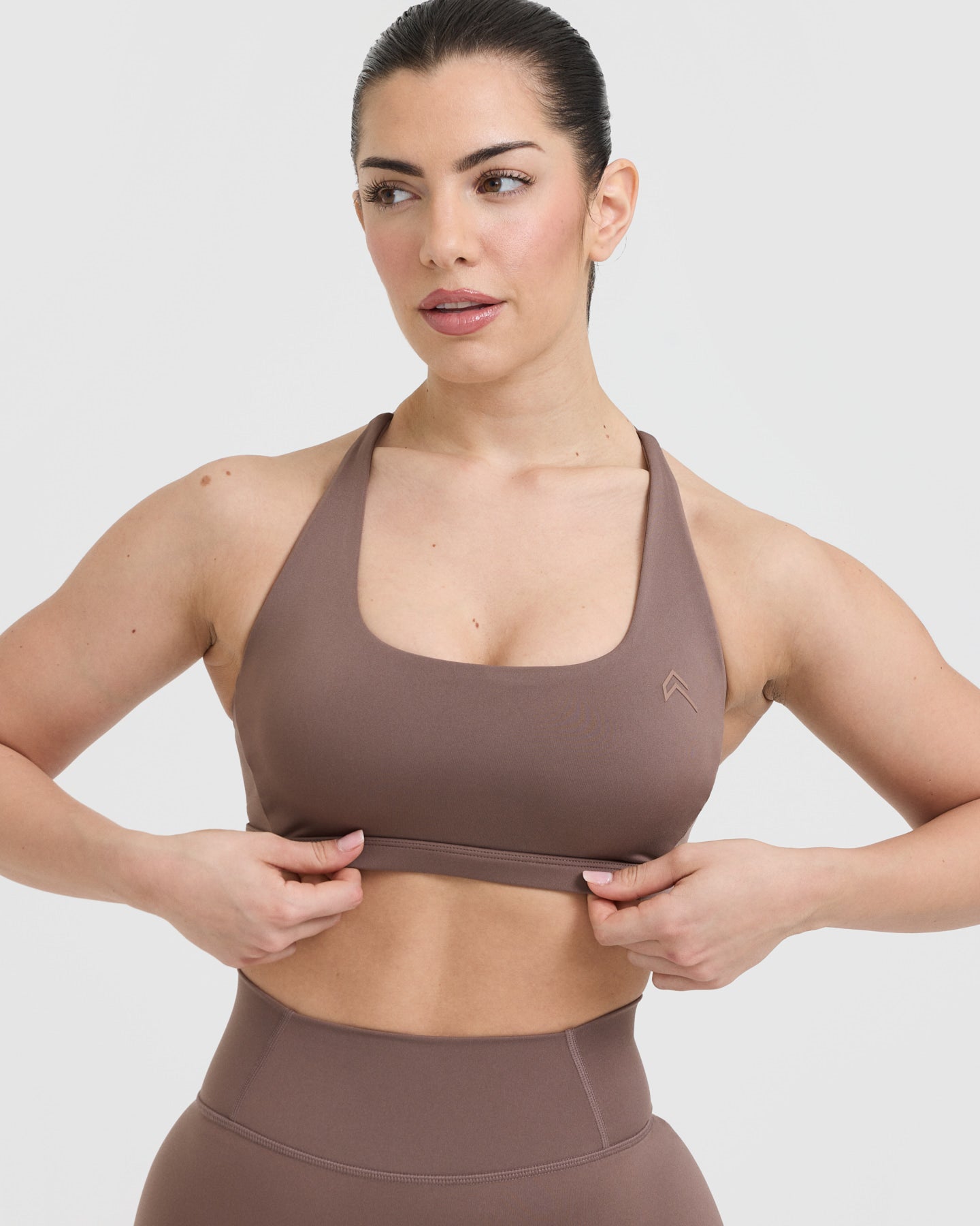 Timeless Square Neck Sports Bra for Women - High Support Workout Top in Cool Brown | Perfect for Yoga, Running & Gym