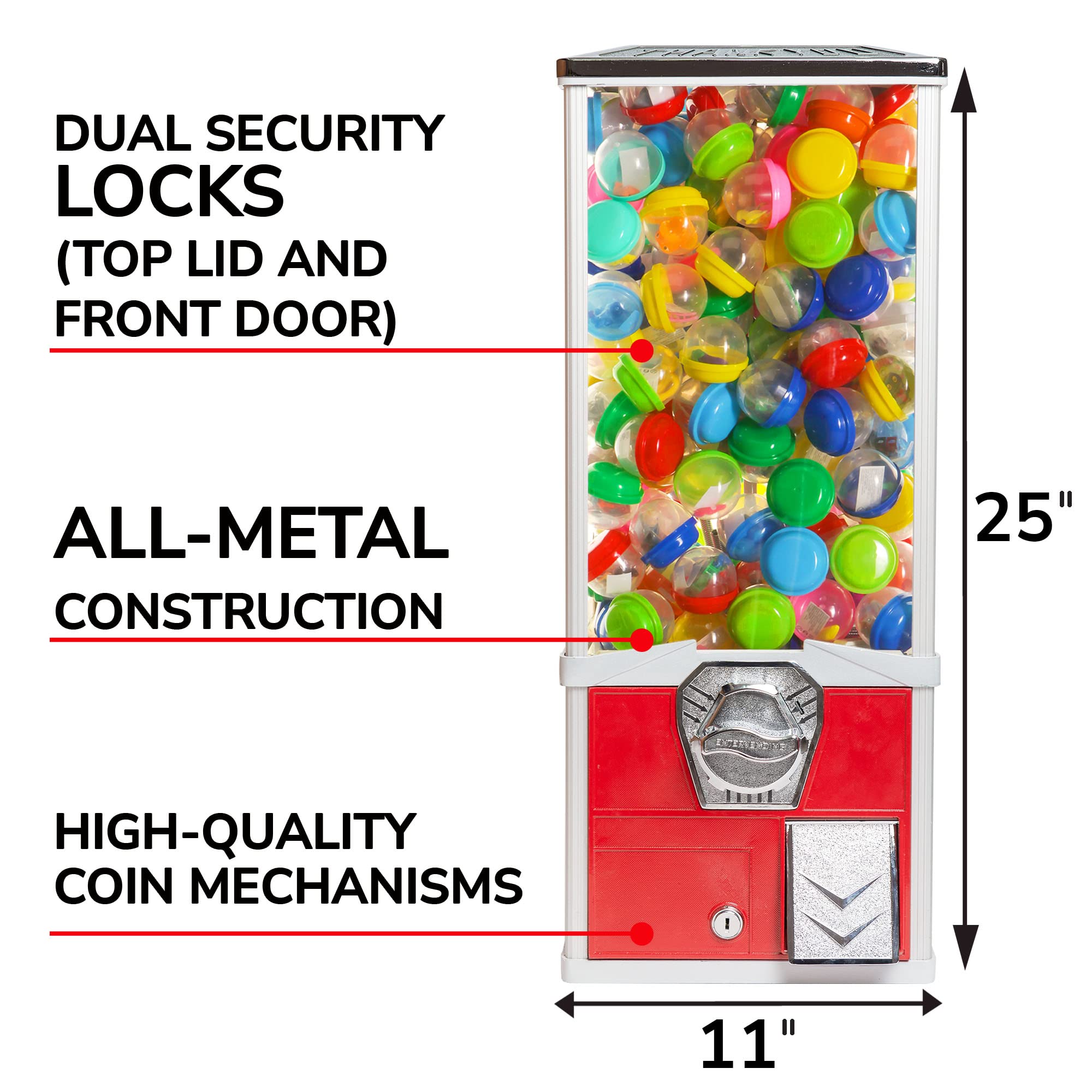 Commercial Vending Machine for 2 Inch Round Capsules - Gumballs, Bouncy Balls & Prizes - Big Red Capsule Toy Dispenser for Arcades, Malls & Retail Stores