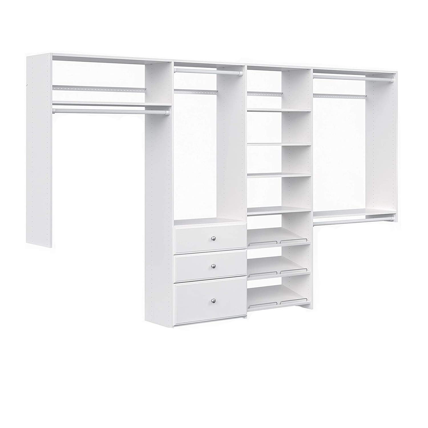 Dual Tower Closet Organizer System with Shelves & Drawers - PH45-WH White Wall Mounted Wardrobe Storage for Bedroom | Easy Installation Hardware Included | Perfect for Small Spaces & Closet Organization