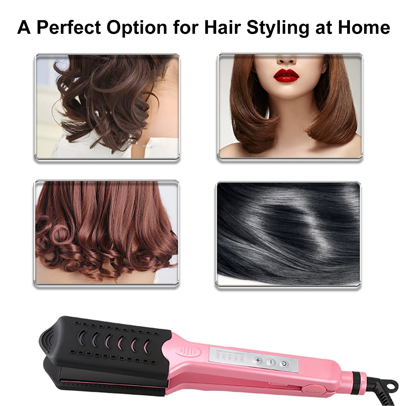2-in-1 Hair Straightener & Curling Iron with Adjustable Temperature for All Hair Types | Fast Heating Styling Tool | Pink (EU Plug) | Perfect for Home Use, Travel & Salon Styling