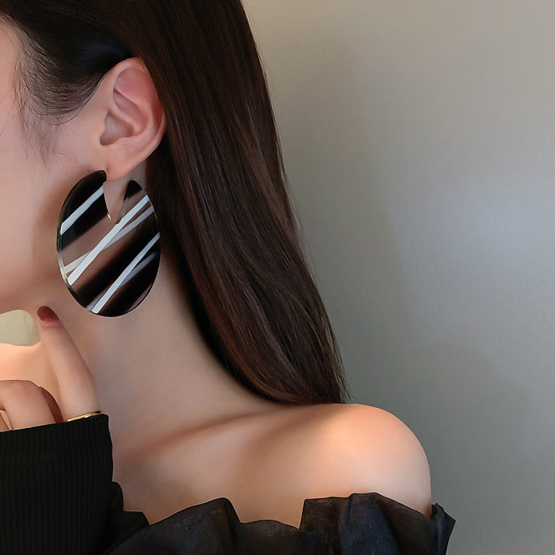 Large Checker Stripe Statement Drop Earrings HE6581 - Bold Geometric Dangle Earrings for Women, Party & Special Occasion Jewelry Gift