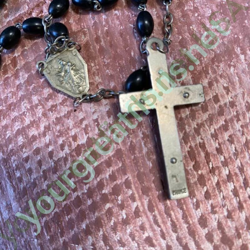 Vintage French Black Bead Rosary with Wooden Crucifix - Catholic Prayer Beads for Meditation, Devotion & Spiritual Gifts - Perfect for Religious Ceremonies, Daily Prayer & Thoughtful Present