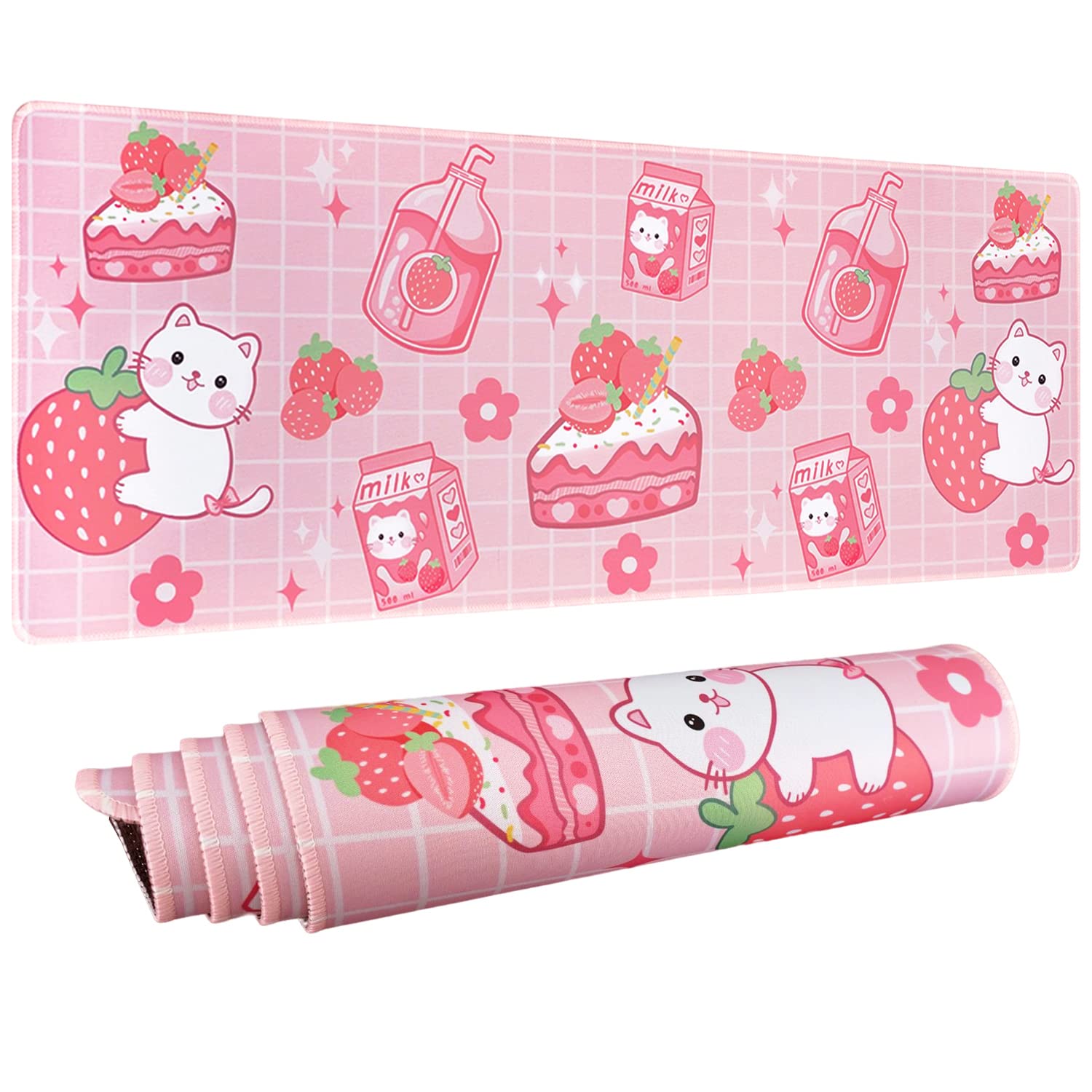 Kawaii Strawberry Milk Cat Gaming Mouse Pad - Extra Large 31.5