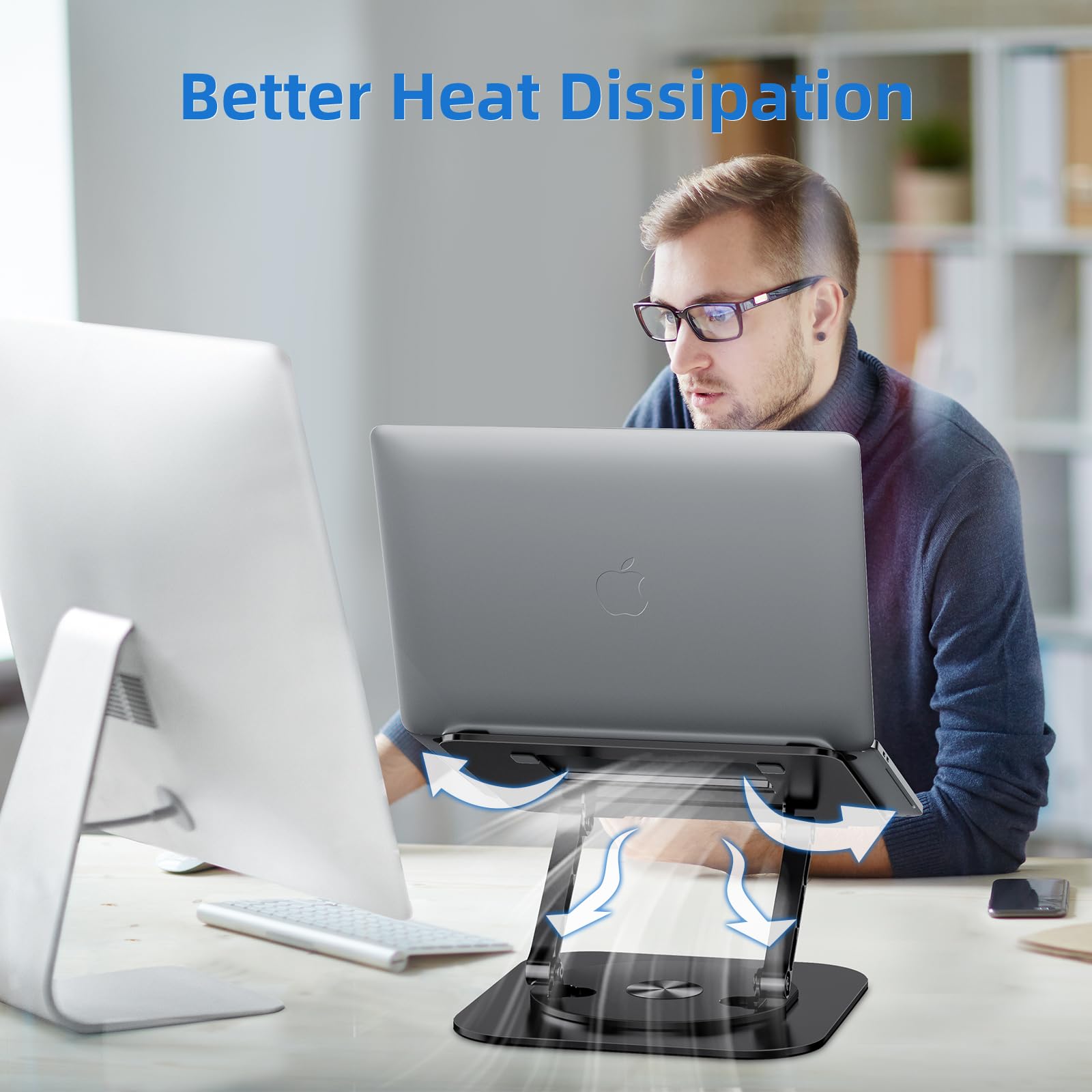 Ergonomic 360° Rotating Laptop Stand for Desk - Foldable & Adjustable Notebook Holder Compatible with MacBook Air Pro, Dell XPS, 10-17