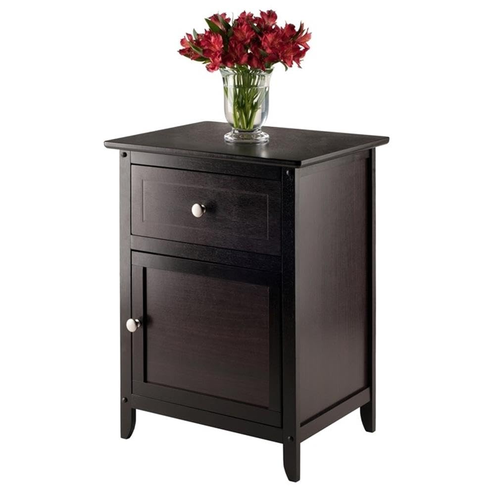Pemberly Row Modern 1-Drawer Wooden End Table Nightstand with Cabinet in Espresso - Stylish Bedside Table for Small Spaces, Living Room Accent, or Apartment Decor