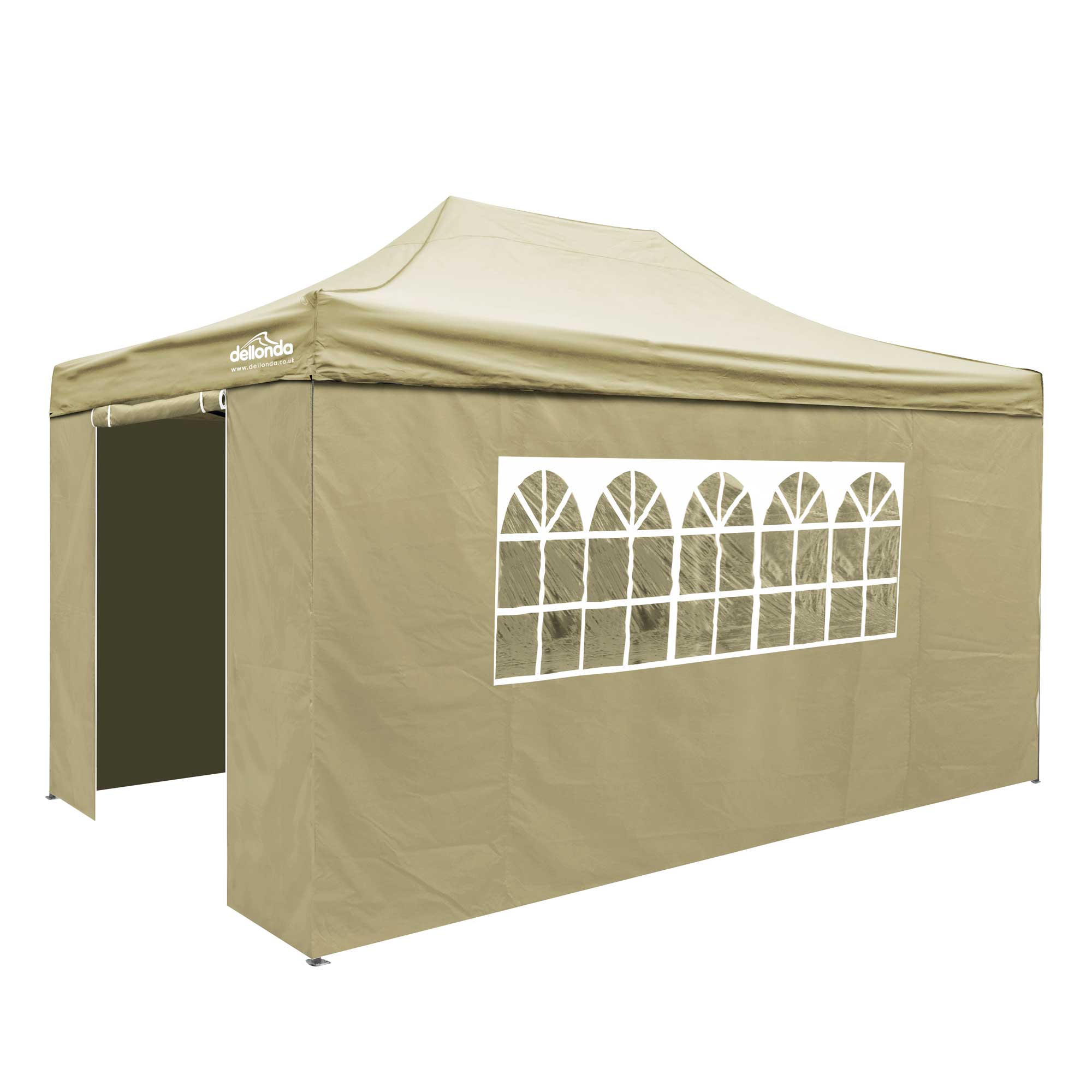 Premium 3x4.5m Waterproof Pop Up Gazebo with Side Walls - Portable Outdoor Canopy Tent with Carry Bag, Stakes & Weight Bags (Beige, DG168) for Camping, Backyard Parties & Beach Events
