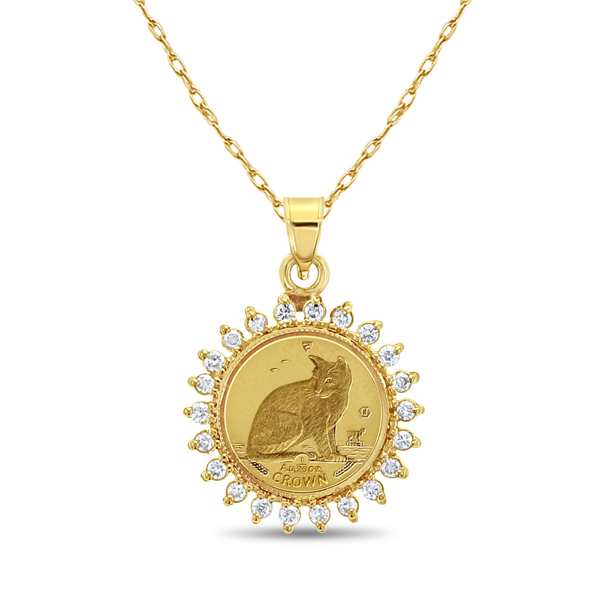 Isle of Man Fine Gold Coin Necklace with Diamond Halo - Elegant Jewelry Gift for Women, Perfect for Anniversaries, Birthdays & Special Occasions