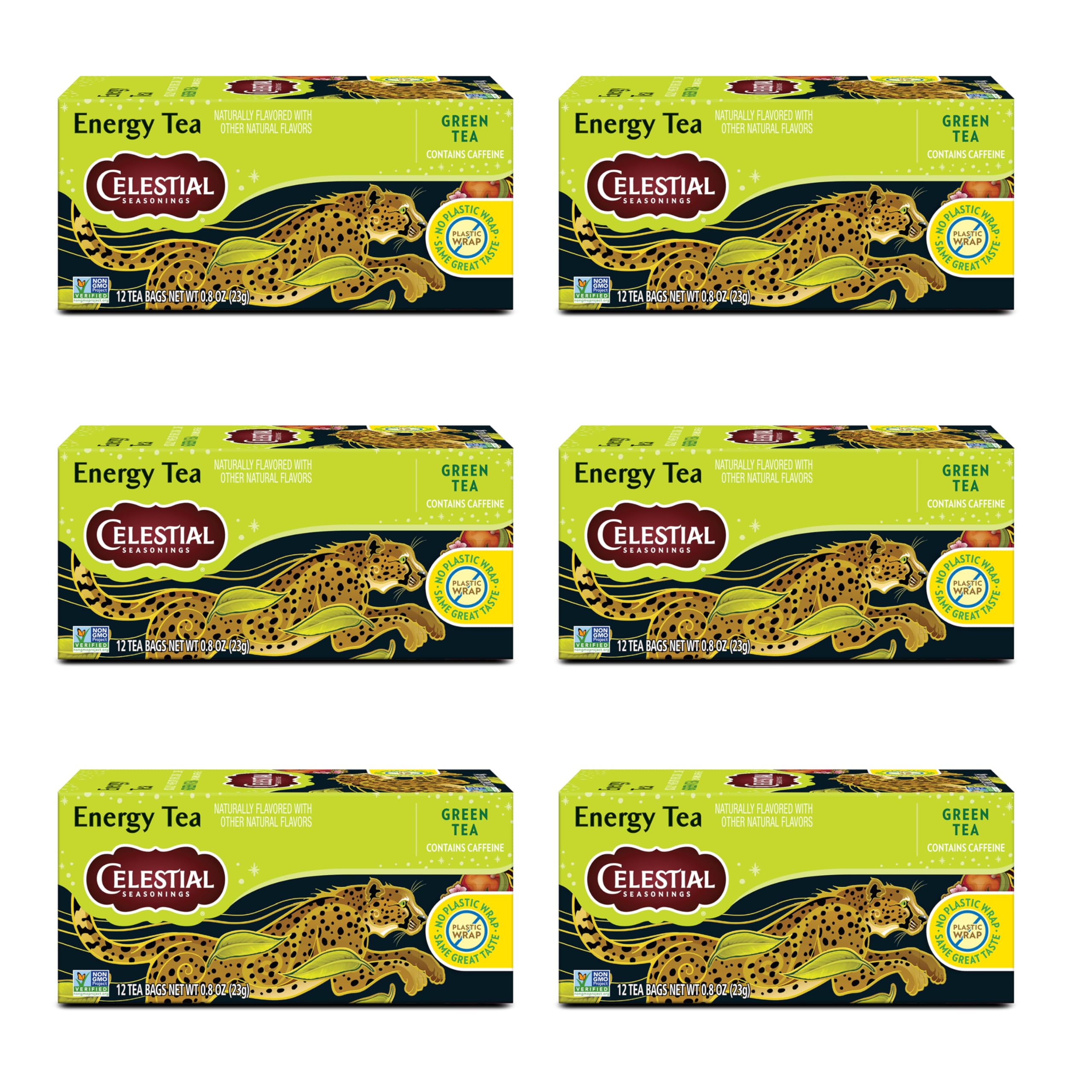 Celestial Seasonings Caffeinated Green Tea Energy Boost - 12 Tea Bags (Pack of 6) | Antioxidant Rich Morning Drink for Workout & Office Focus