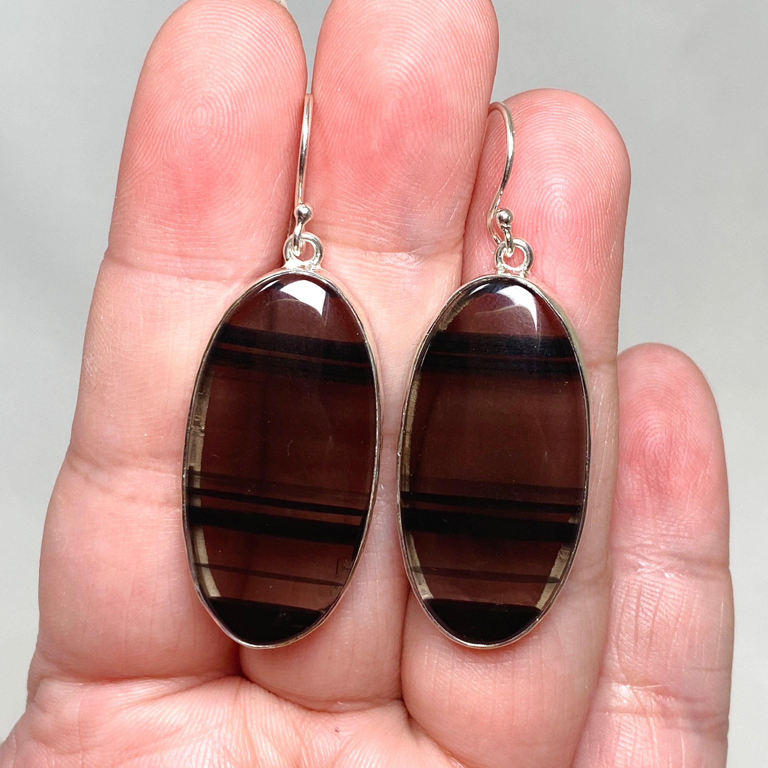 Midnight Obsidian Oval Earrings for Women - Elegant Black Gemstone Jewelry for Party, Wedding & Evening Wear - KEGJ1495