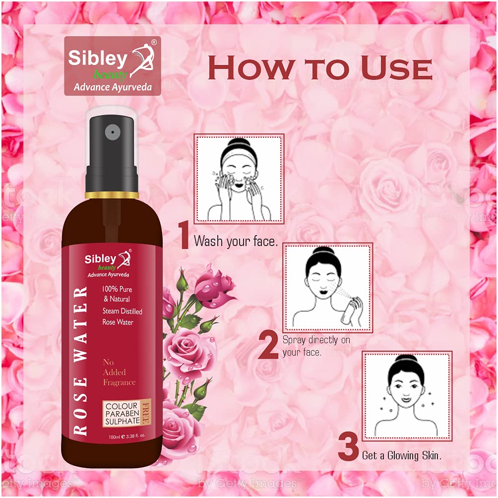 **Sibley Beauty Pure Rose Water Gulab Jal Spray - 100% Steam Distilled Natural Rose Hydrosol (200ml) for Face, Hair & Aromatherapy**