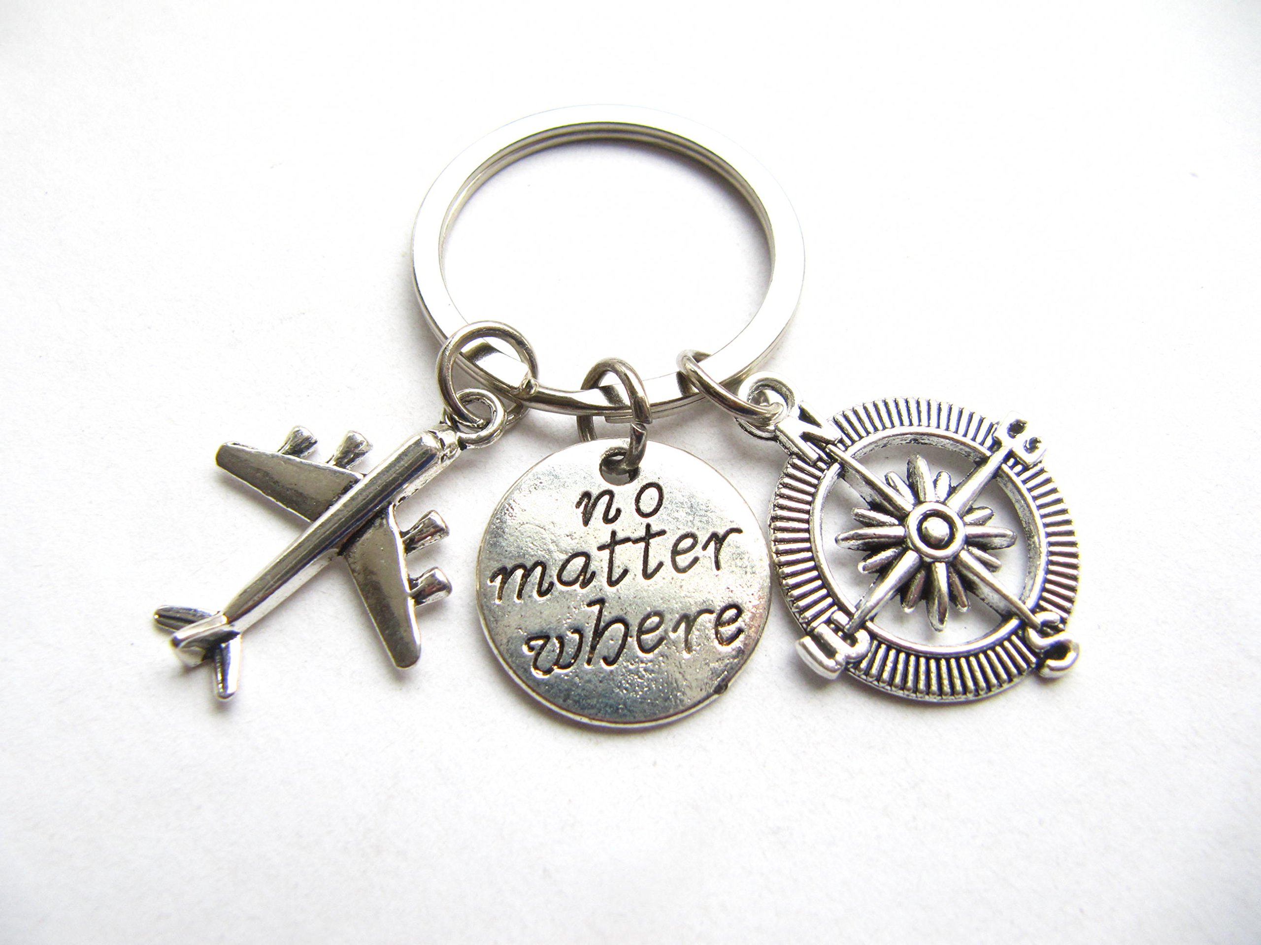 Compass Keychain with Initial - Airplane Keyring Gift for Travelers