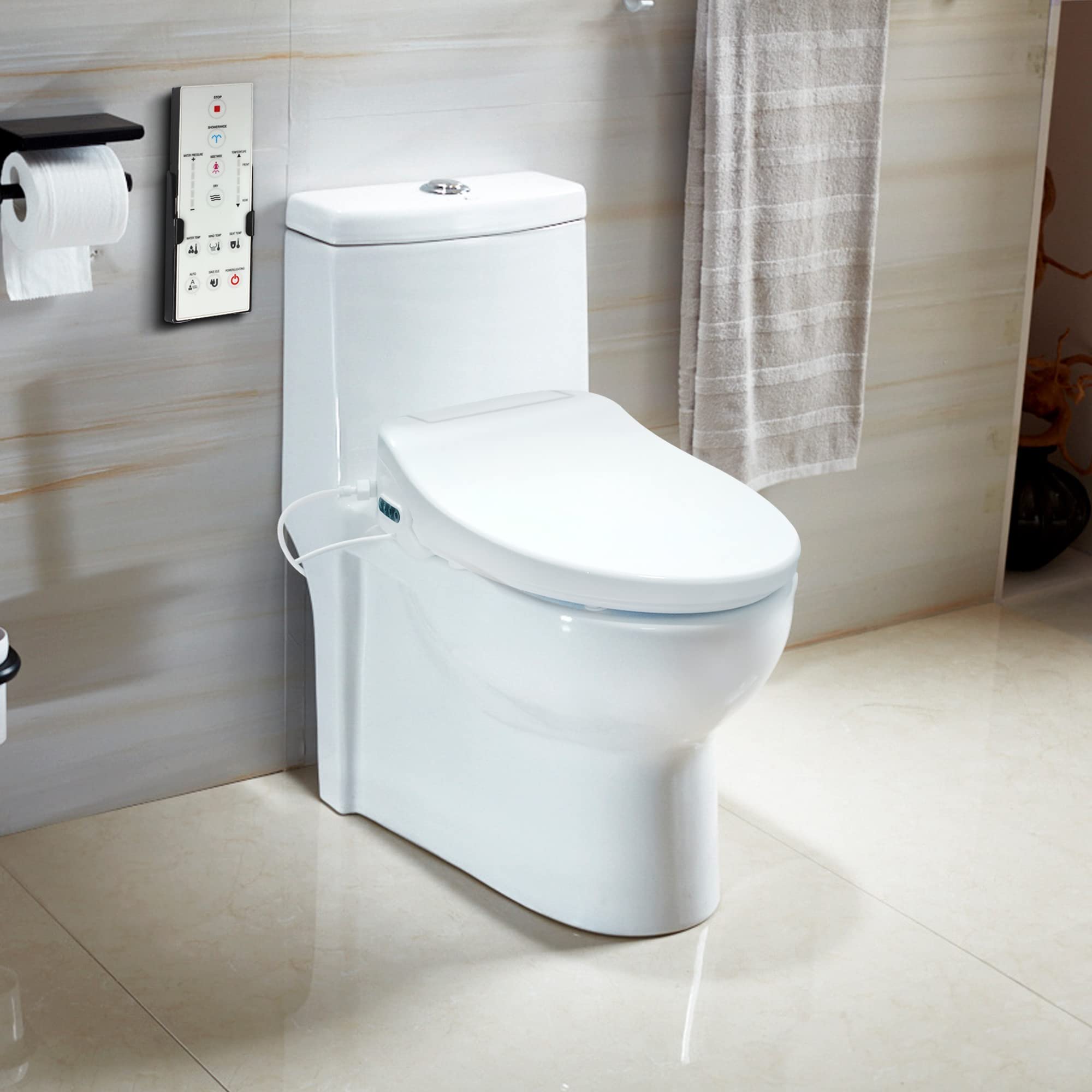 Eesdom Smart Bidet Toilet Seat with Warm Water & Air Dryer - Wireless Remote Control, Stainless Steel Nozzle, Oscillation & Pulse Functions - Quiet Operation White - Perfect for Modern Bathrooms & Luxury Home Upgrades