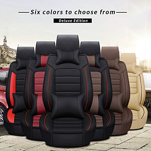 Universal 7-Seat Car Seat Cover Set - Waterproof Leather Protection with 2 Headrests & 2 Lumbar Pillows (Red) - Fits Most SUV & Minivan Models - Perfect for Family Road Trips, Daily Commuting and Pet Protection