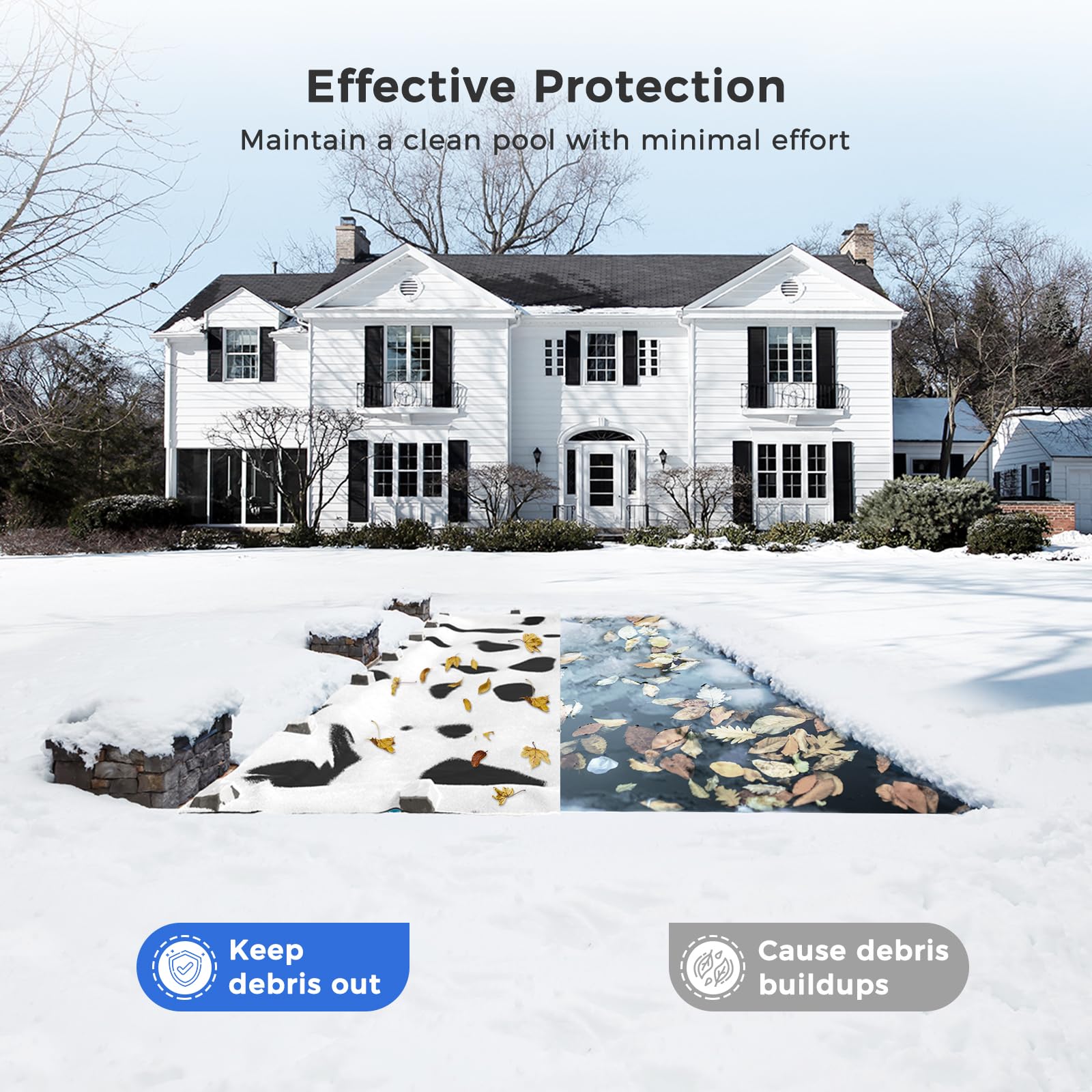 Future Way 16x32 FT Heavy Duty Rectangular Inground Pool Cover - Winter Swimming Pool Protection, Superior Strength & UV Resistant for Cold Weather - Black | Perfect for Seasonal Pool Maintenance & Winterization