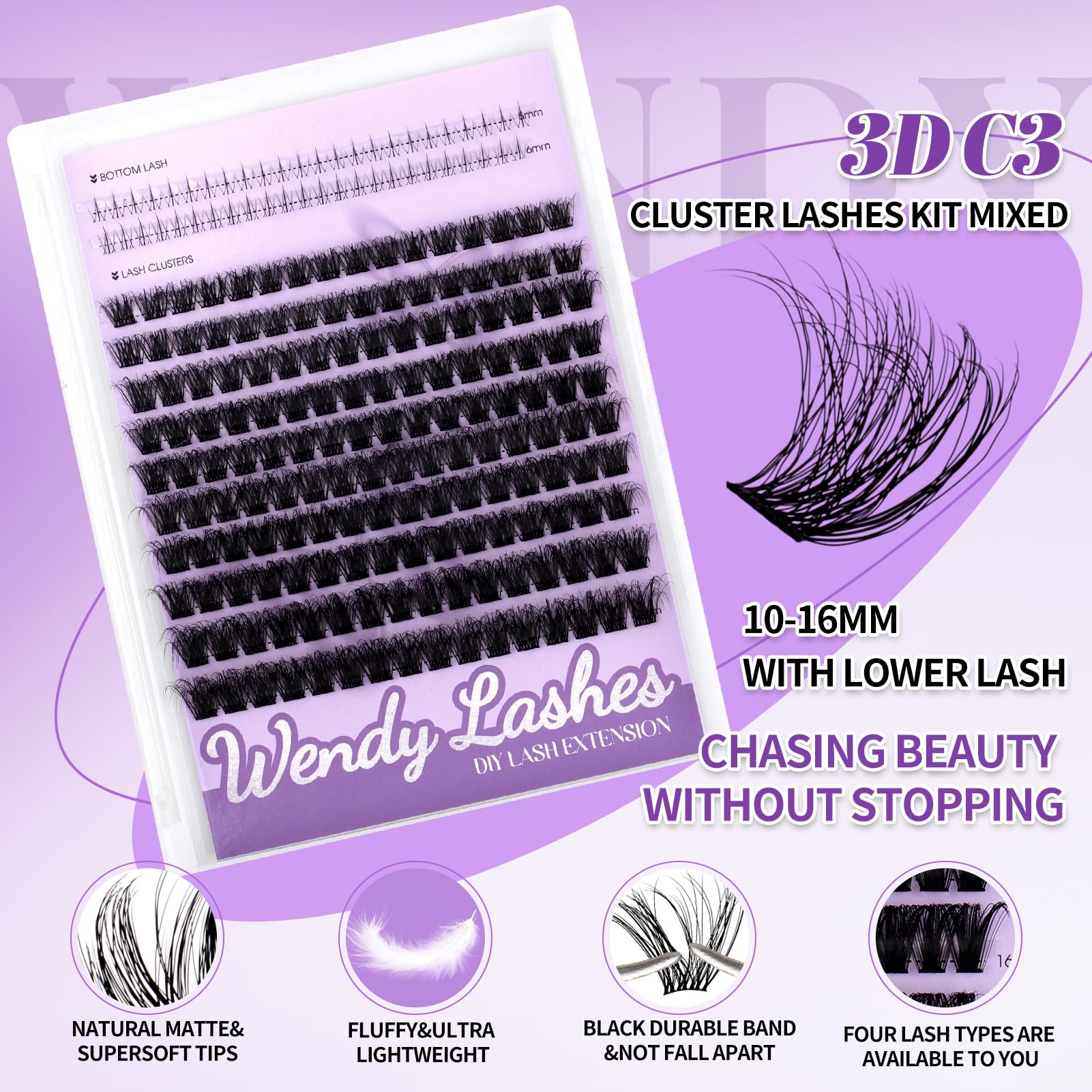 3D Effect 0.07mm DIY Lash Extension Kit - C3 Superior & Inferior Eyelash Clusters (10-16mm Hybrid) with Lash Bond & Seal - Perfect for Salon, Bridal & Special Occasion Makeup