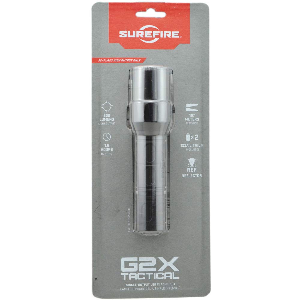 SureFire G2X Tactical 600 Lumen LED Flashlight with 4 Extra CR123A Batteries & Battery Case - Perfect for EDC, Camping, Hiking & Emergency Preparedness