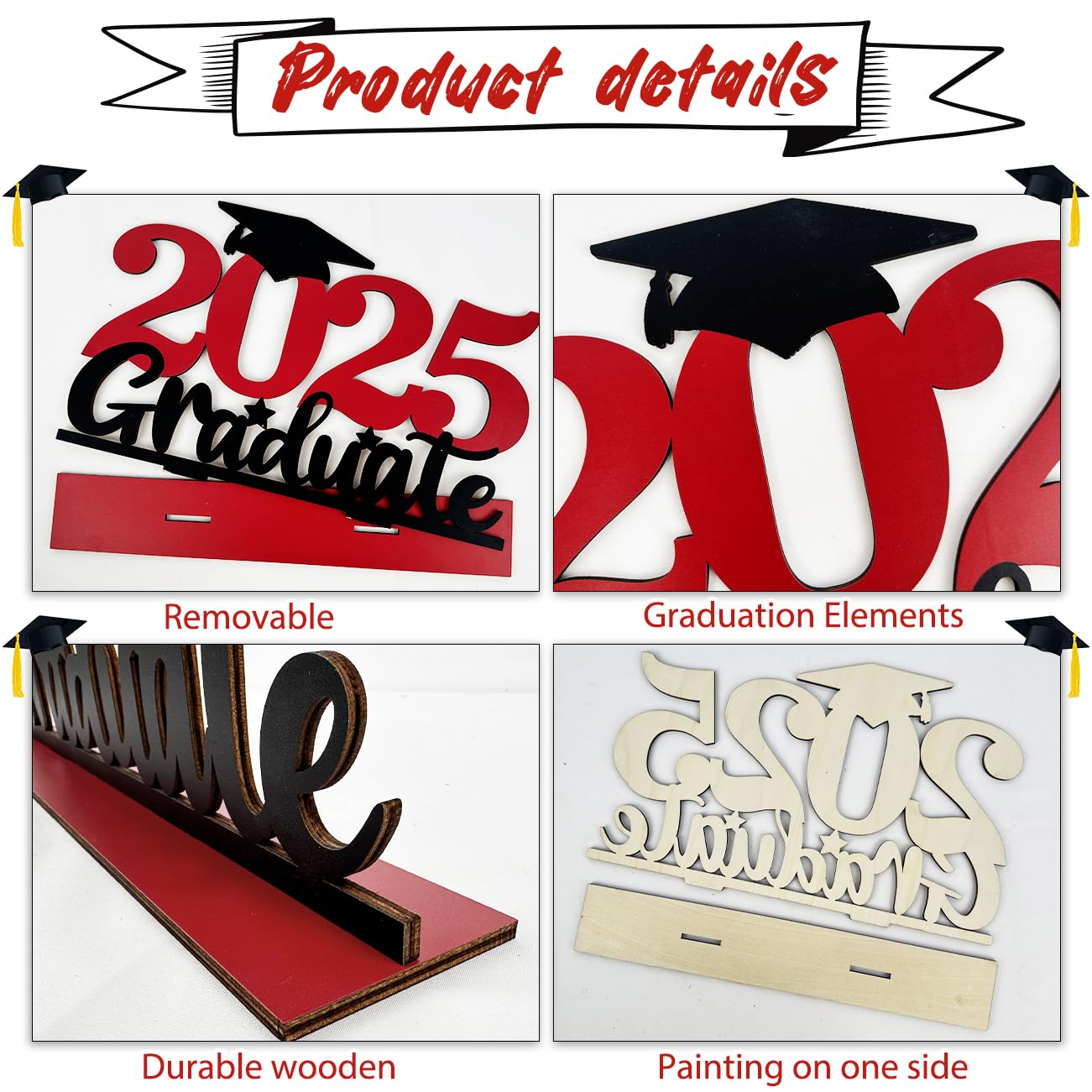 2025 Graduation Party Decorations - Wooden Class of 2025 Table Centerpiece Sign (15.74 x 9.84 Inches, Red) - Perfect for Graduation Ceremony Decor, School Events & Photo Backdrops