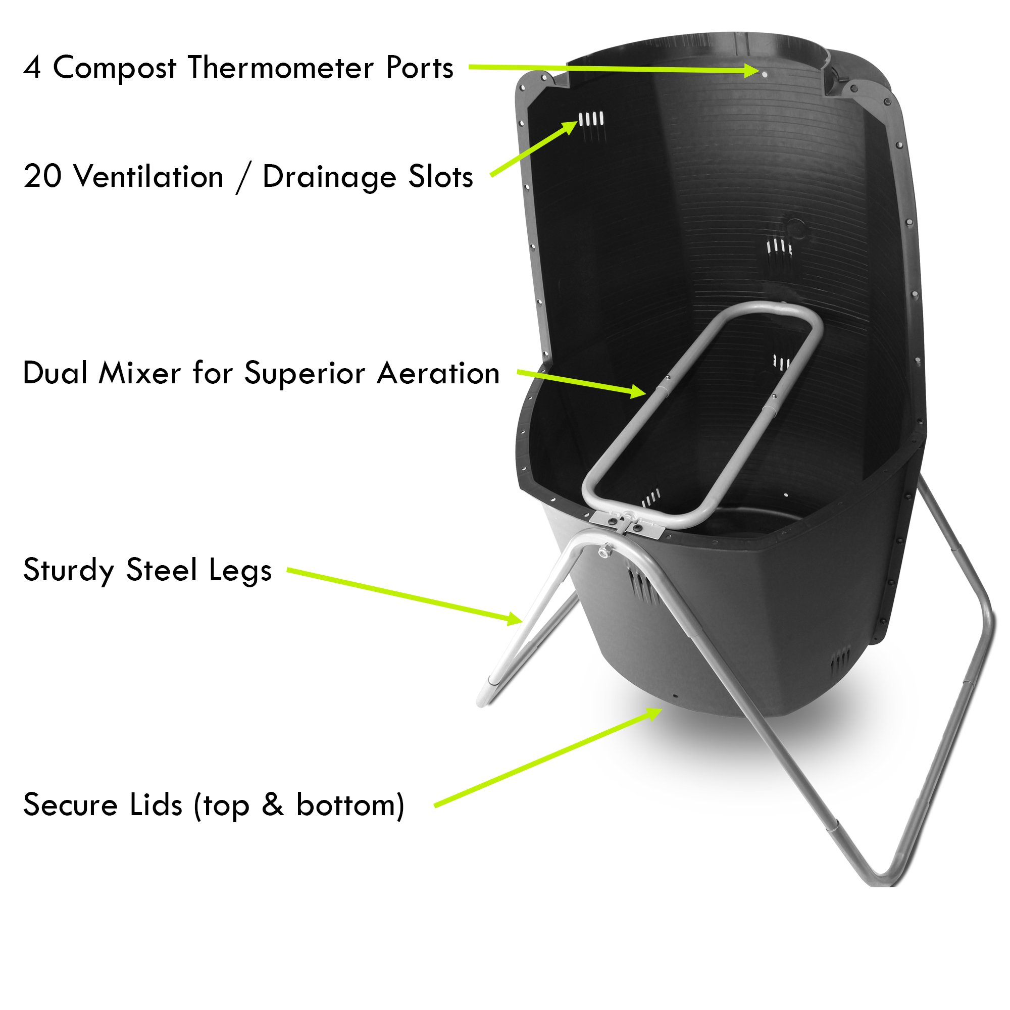 60 Gallon Outdoor Compost Tumbler - Rotating Garden Composter Bin for Easy Organic Waste Recycling (Black) | Perfect for Backyard, Garden & Eco-Friendly Composting