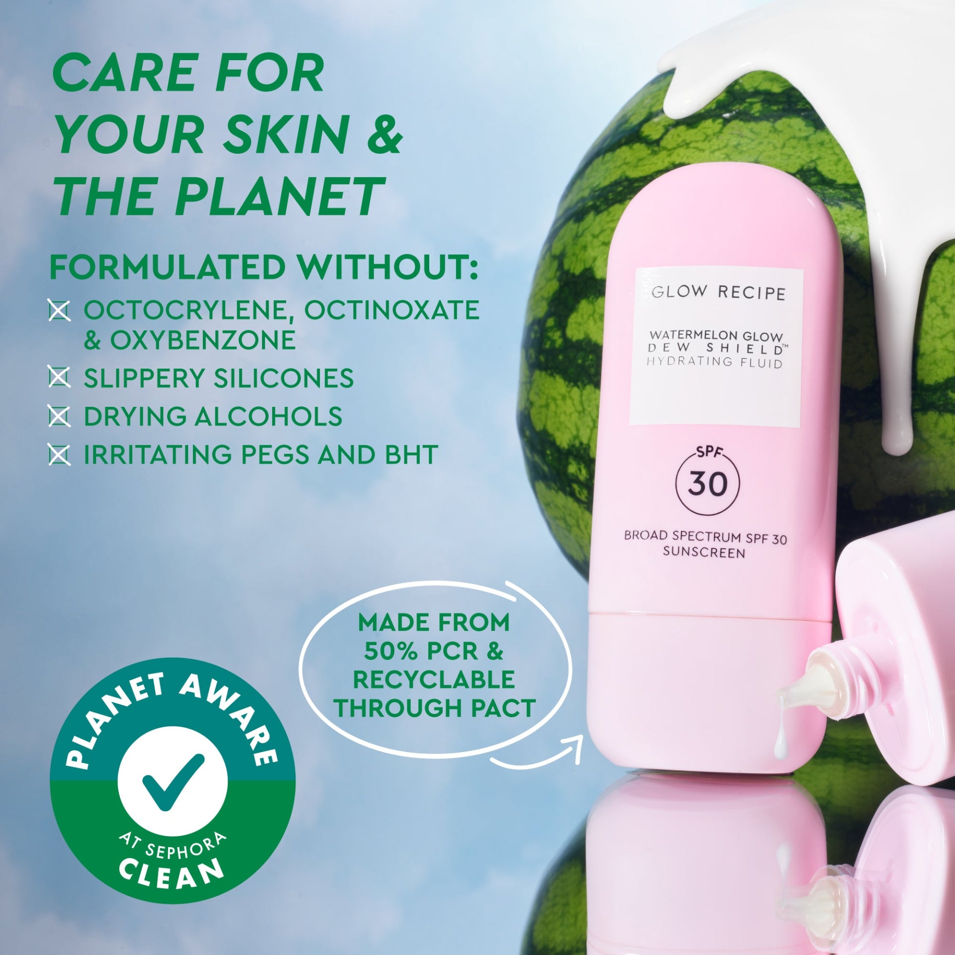 Watermelon Glow Dew Shield SPF 30 Sunscreen - Hydrating & Lightweight Daily Face Moisturizer with Broad Spectrum Protection | Perfect for Summer, Beach Days & Outdoor Activities