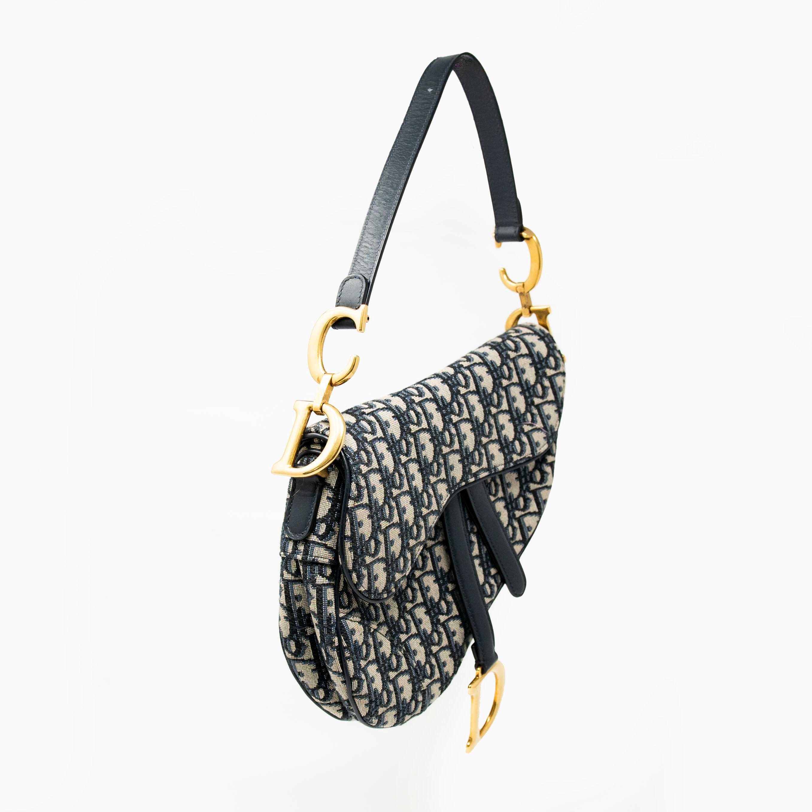 Dior Blue Oblique Medium Saddle Bag for Women | Luxury Designer Crossbody Handbag | Perfect for Date Night, Office & Travel