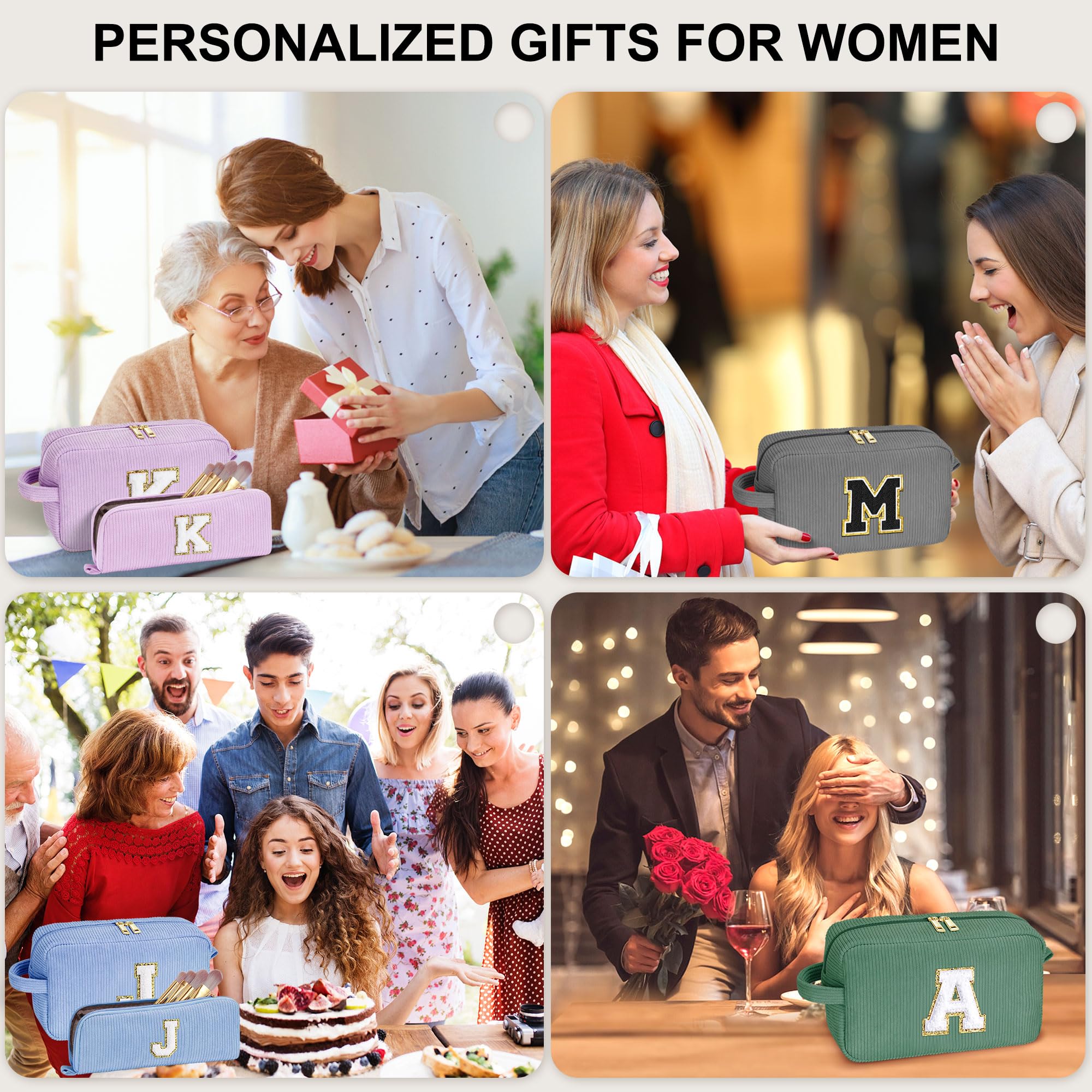 YOOLIFE Personalized Initial Travel Makeup Bag - Cute Cosmetic Organizer for Women & Teens | Perfect Easter Gift, Birthday Present for Girls | Great for Travel, Gym & Daily Use