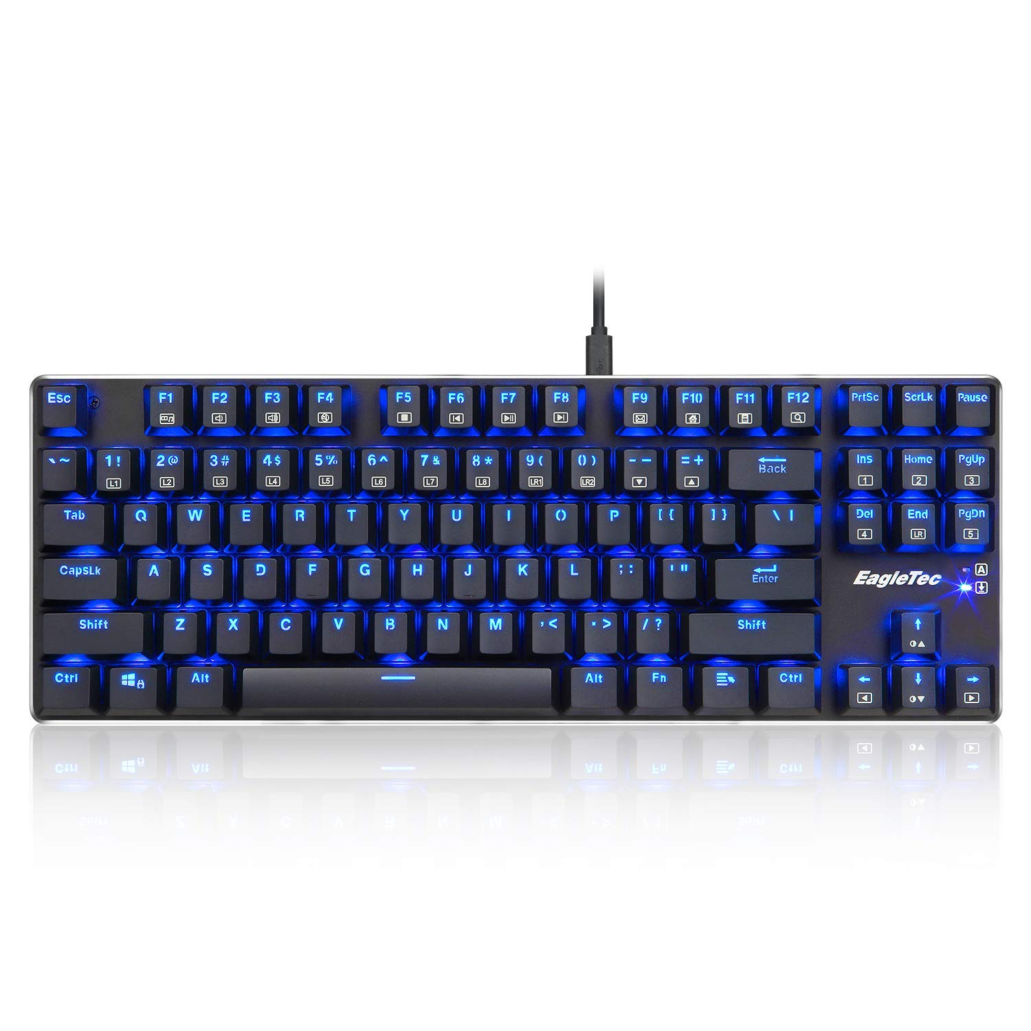 EagleTec KG060-BR Blue LED Mechanical Gaming Keyboard - 87 Keys for PC Gamers