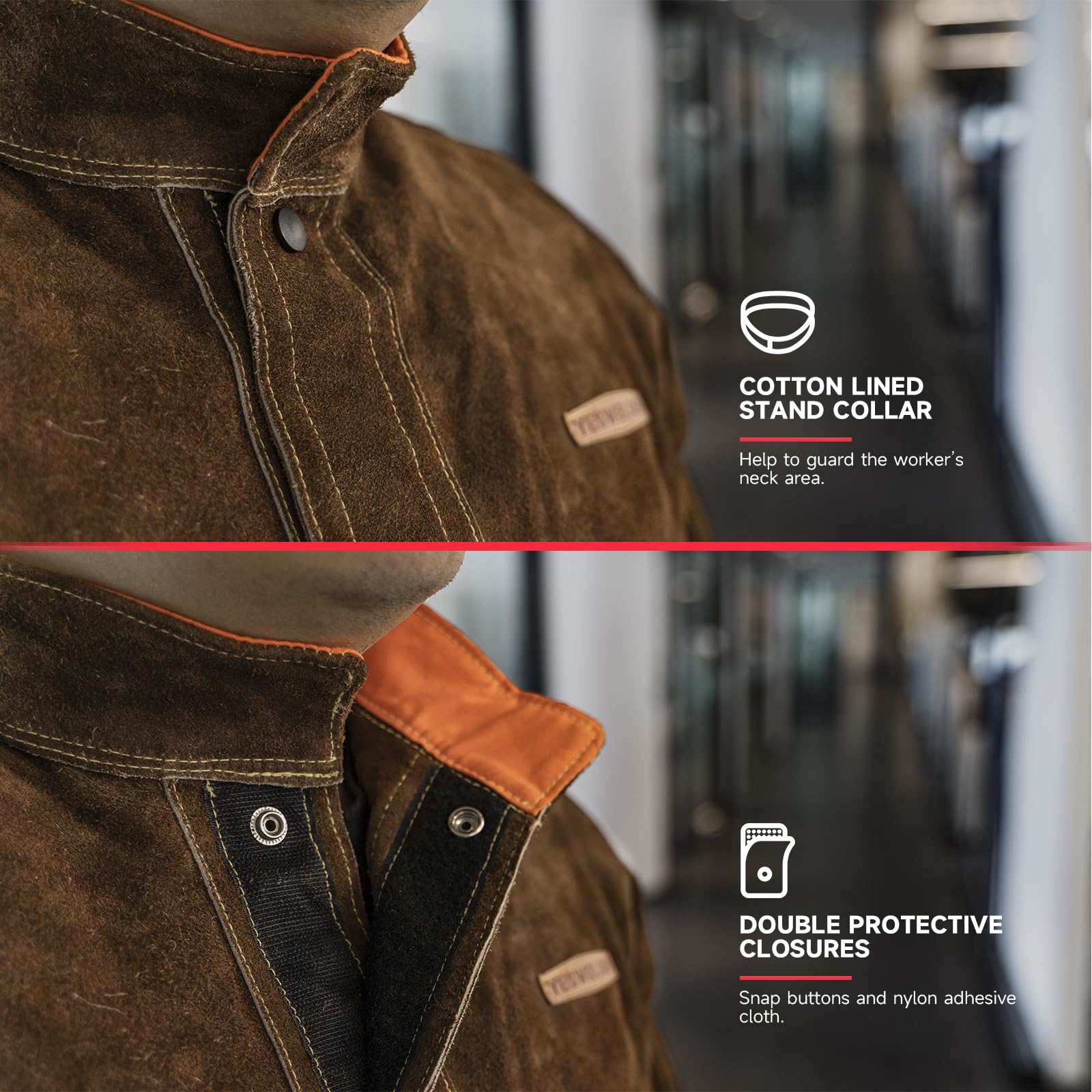 YESWELDER Heavy Duty Leather Welding Jacket for Men & Women - Flame Resistant Welding Coat for Arc, MIG, TIG Welding - Perfect for Construction, Metal Fabrication & DIY Projects