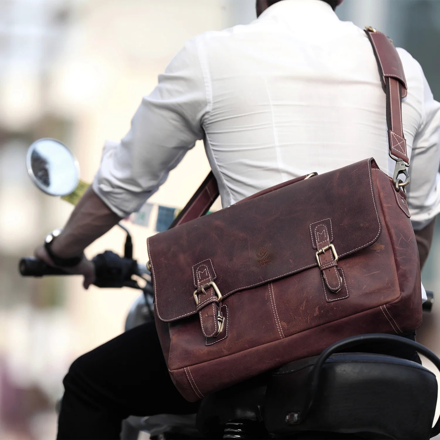 Predator 16 Leather Satchel Laptop Briefcase Bag for Men - Professional Business Work Bag with Adjustable Shoulder Strap, Walnut Brown - Perfect for Office, Travel & Daily Commute