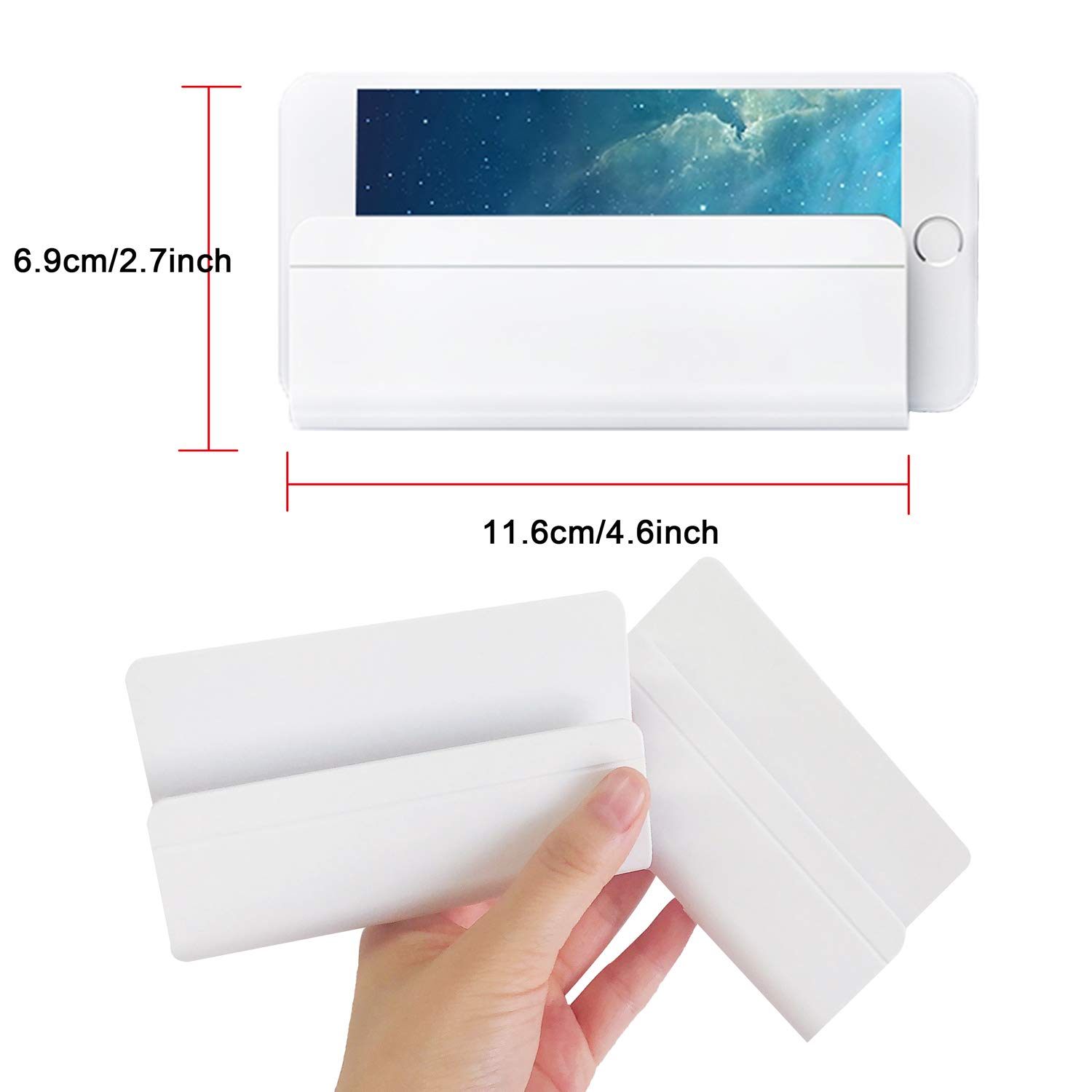 2 Pack Universal Wall Mount Phone Holder with Charging Cable Hole - Self Adhesive Hanging Shelf for iPhone, Smartphones & Mini Tablets - Perfect for Bedroom, Kitchen & Office Organization (Black)