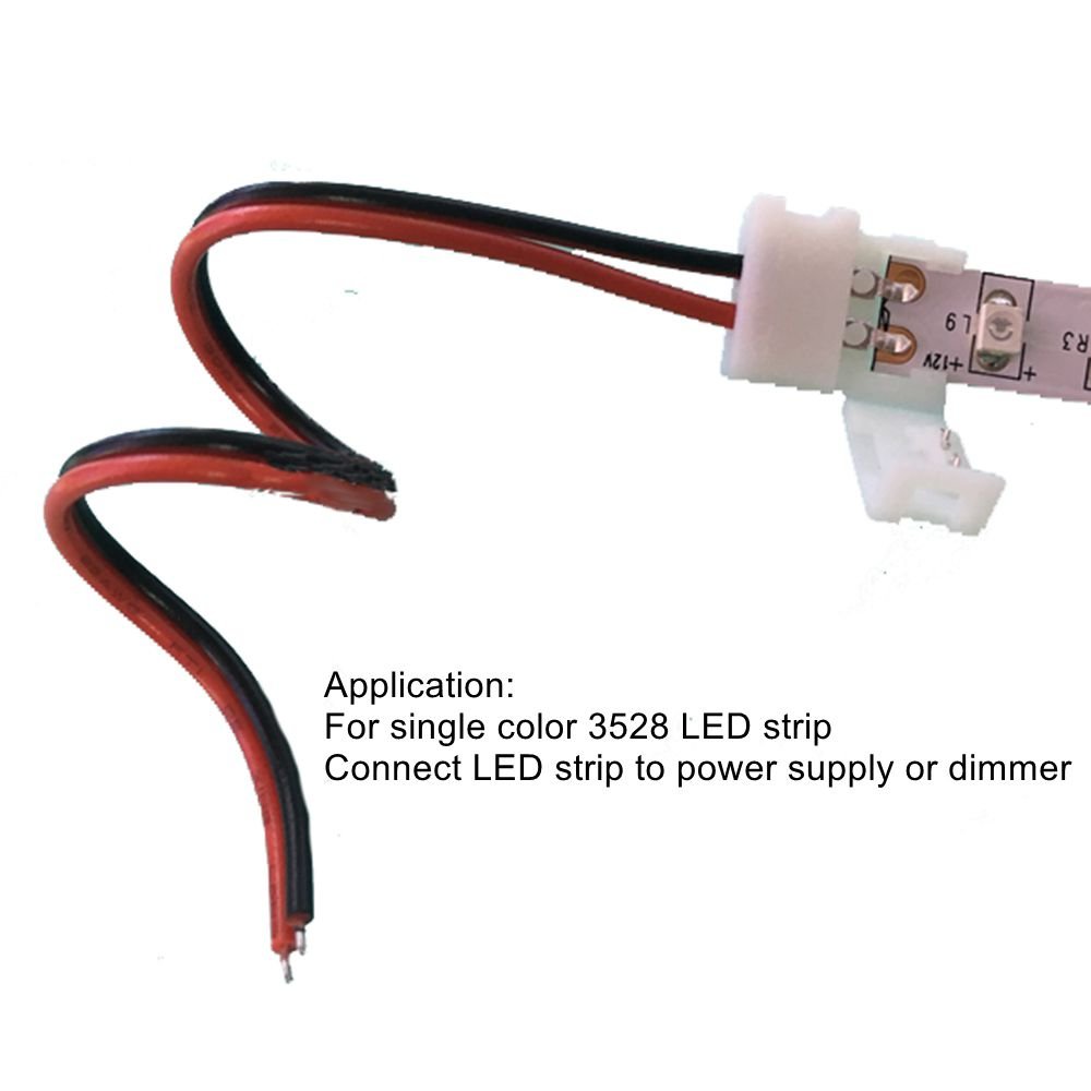 8mm 2 Pin LED Strip Light Connector with Pigtail (10pcs) - Solderless Clamp Adapter for 3528/2835 SMD LED Tape - DIY Home Lighting, Cabinet, Under Cabinet, and Decorative LED Strip Installation