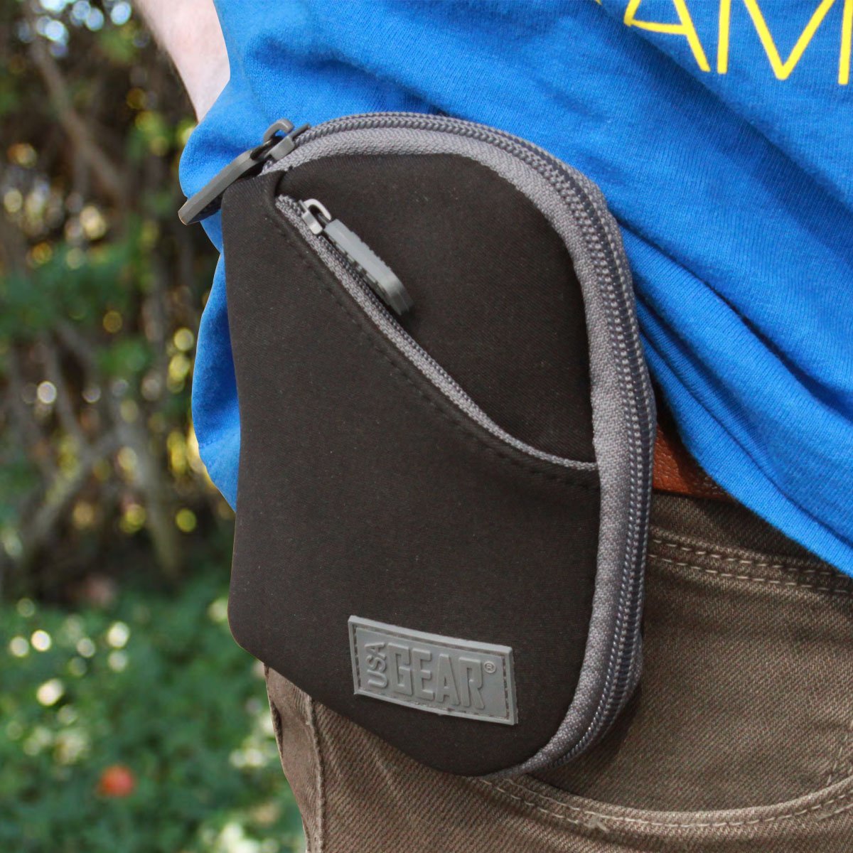 USA Gear Portable Charger Case - Soft Neoprene Power Bank Holder with Belt Loop & Wrist Strap - Compatible with INIU, Anker PowerCore, Apple MagSafe - Perfect for Travel, Hiking, and Outdoor Activities