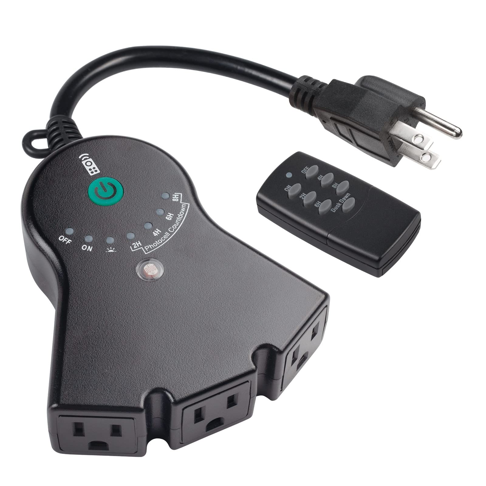 BN-LINK Outdoor Dusk to Dawn Light Sensor Timer - 100 FT Range Remote Control with 3 Grounded Outlets, Waterproof, 15A 1/2HP, ETL Listed - Perfect for Landscape Lighting, Security Lights & Holiday Decorations