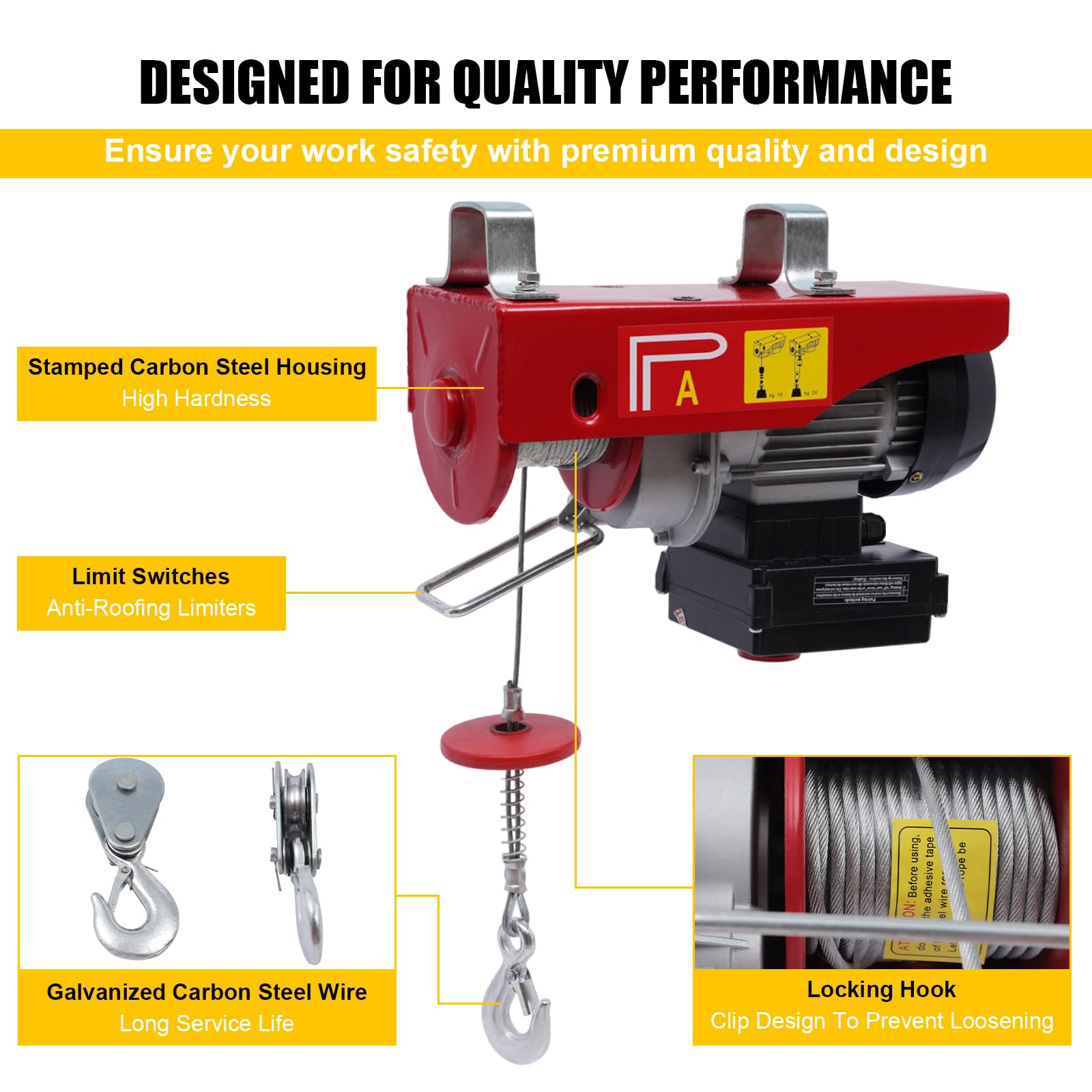440lbs Electric Hoist Winch with Wireless Remote - 110V Steel Lift for Garage, Attic & Warehouse - Single/Double Slings for Heavy Duty Lifting in Factories, Construction & Home Use