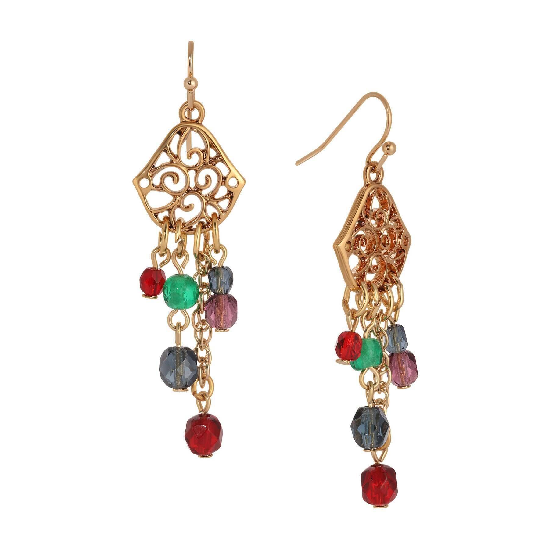1928 Jewelry Harvest Crystals Filigree Dangling Earrings - Vintage Style Drop Earrings for Women, Elegant Party & Wedding Jewelry Gift