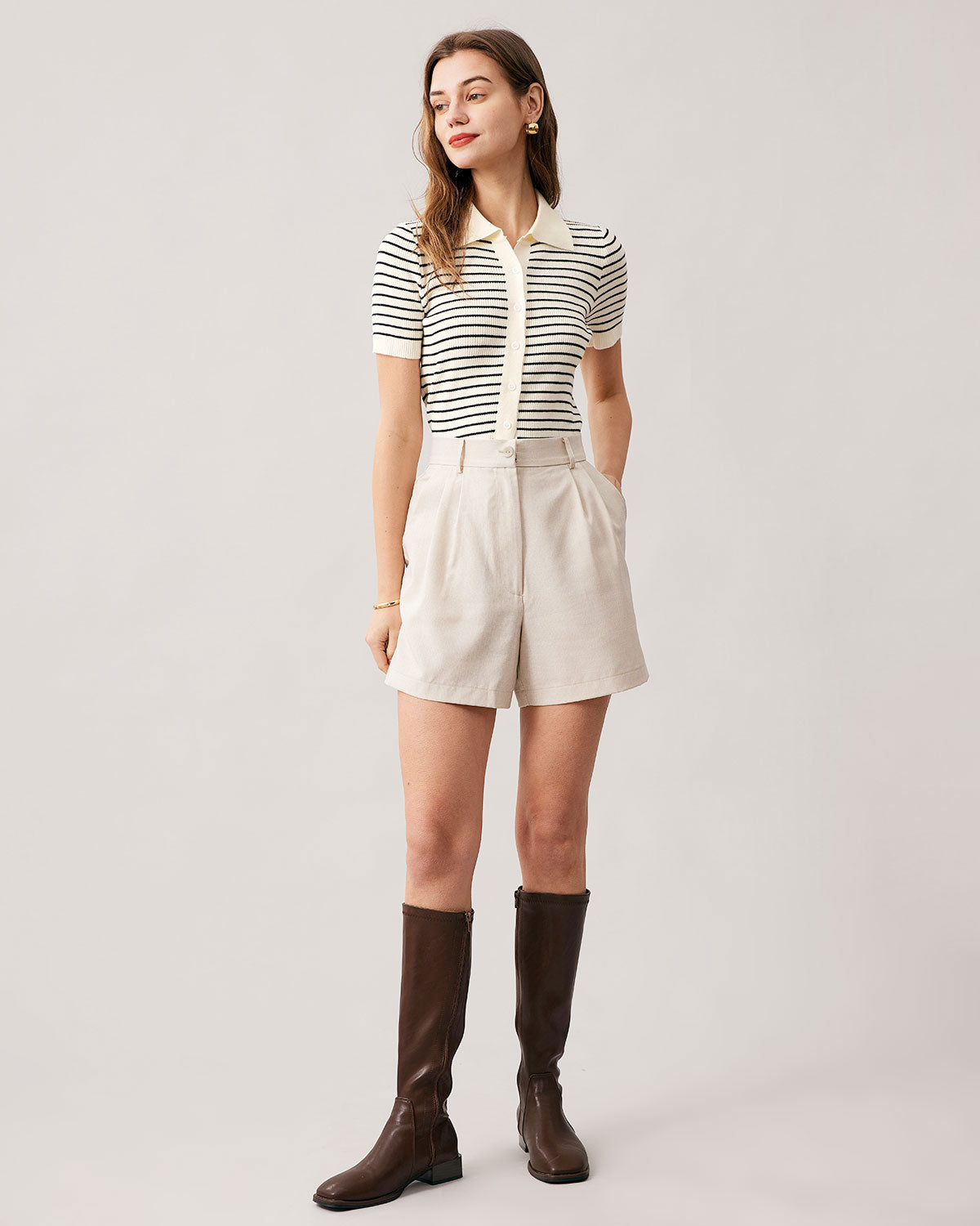 Stylish Striped Knit Button-Up Top for Women - Casual Office Wear & Layering Essential