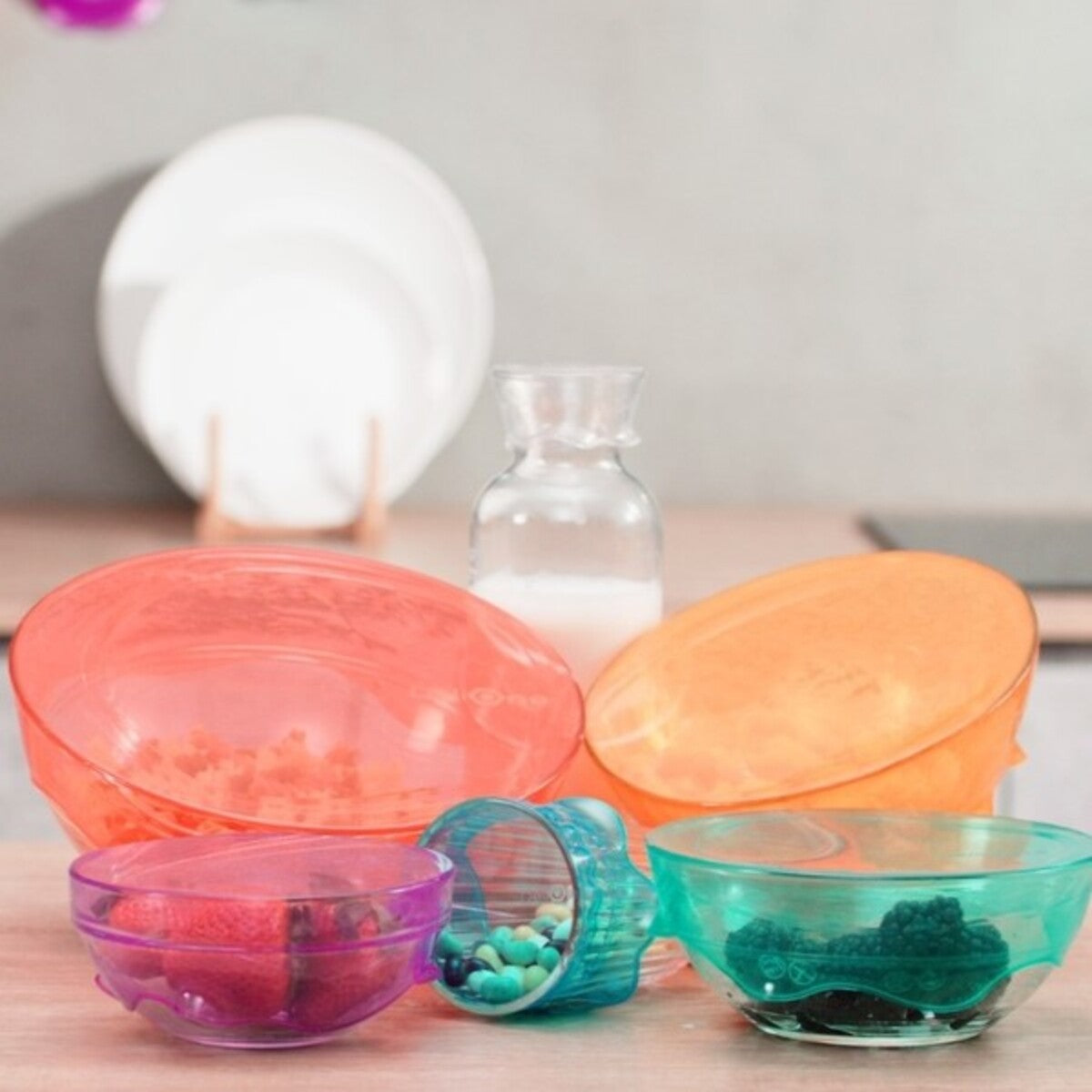 DeliOne Flex'n Fresh Eco-Friendly Reusable Silicone Food Covers, 6-Pack – Perfect for Meal Prep, Leftovers, and Fresh Food Storage
