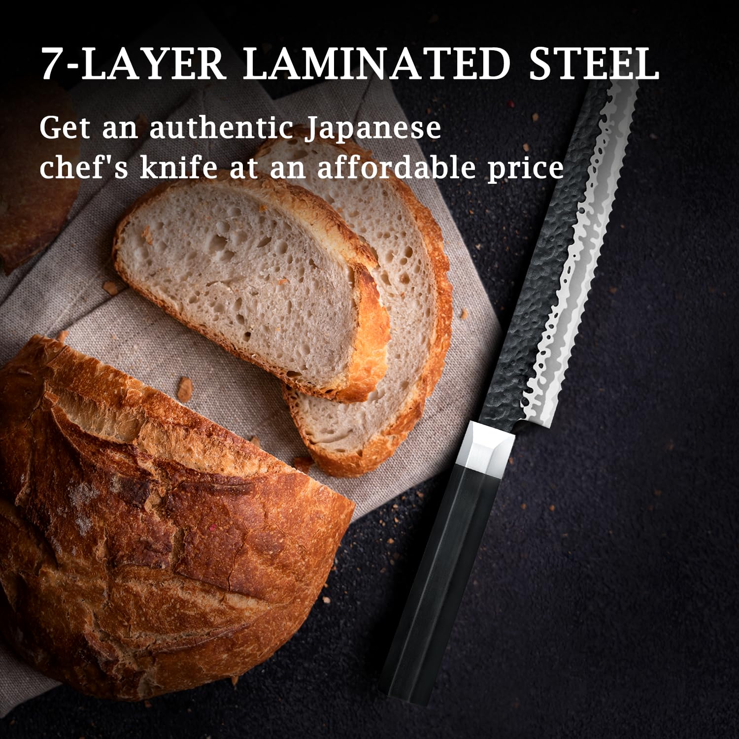 SHAN ZU 8 Inch Japanese High Carbon Steel 10Cr15Mov Serrated Bread Knife - Ergonomic G10 Handle, Dishwasher Safe - Perfect for Slicing Homemade Bread, Baguettes, Cakes & Pastries - Ideal Gift for Bakers, Chefs & Cooking Enthusiasts (Men & Women)