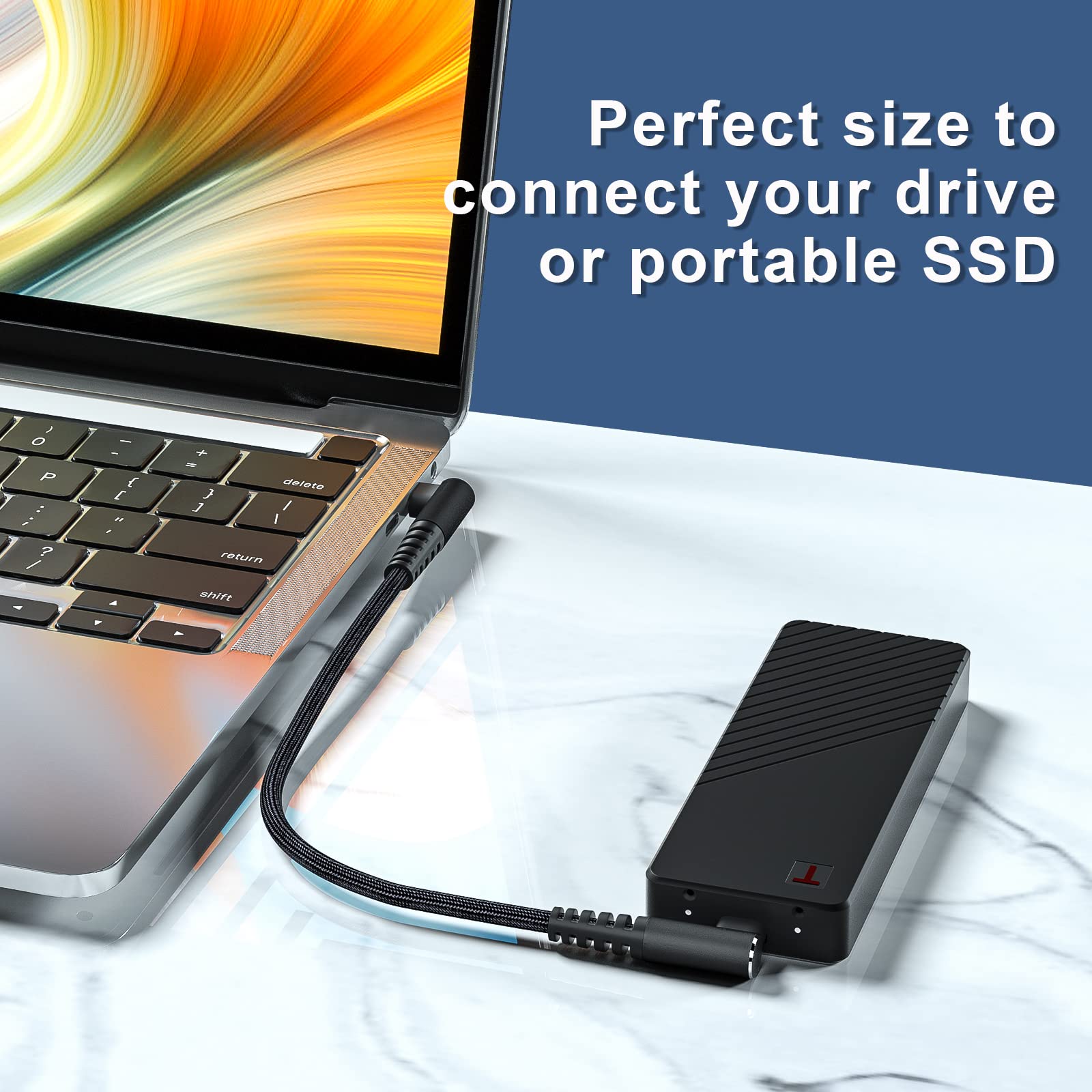 100W USB C to USB C Fast Charging Cable 1ft 3 Pack - 90 Degree Right Angle Nylon Braided Type C Cable - Compatible with MacBook Pro 2021, iPad Pro 2021, Samsung Galaxy, Google Pixel, LG - Perfect for Home, Office & Travel Charging