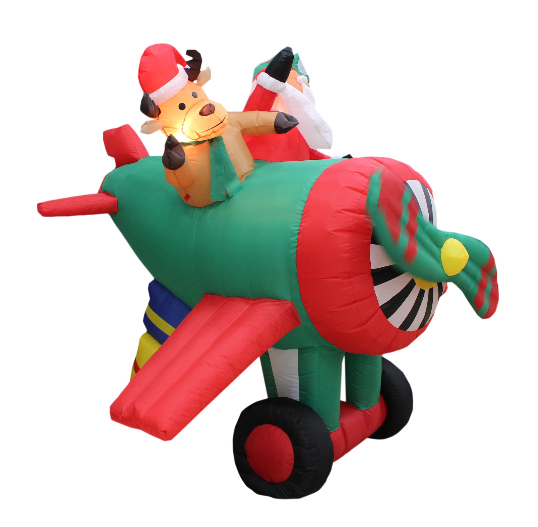 6ft Animated Santa & Reindeer Airplane + 7ft Santa & Penguin with Palm Tree Christmas Decorations Set - Perfect for Indoor/Outdoor Holiday Parties, Home Decor, and Festive Office Celebrations