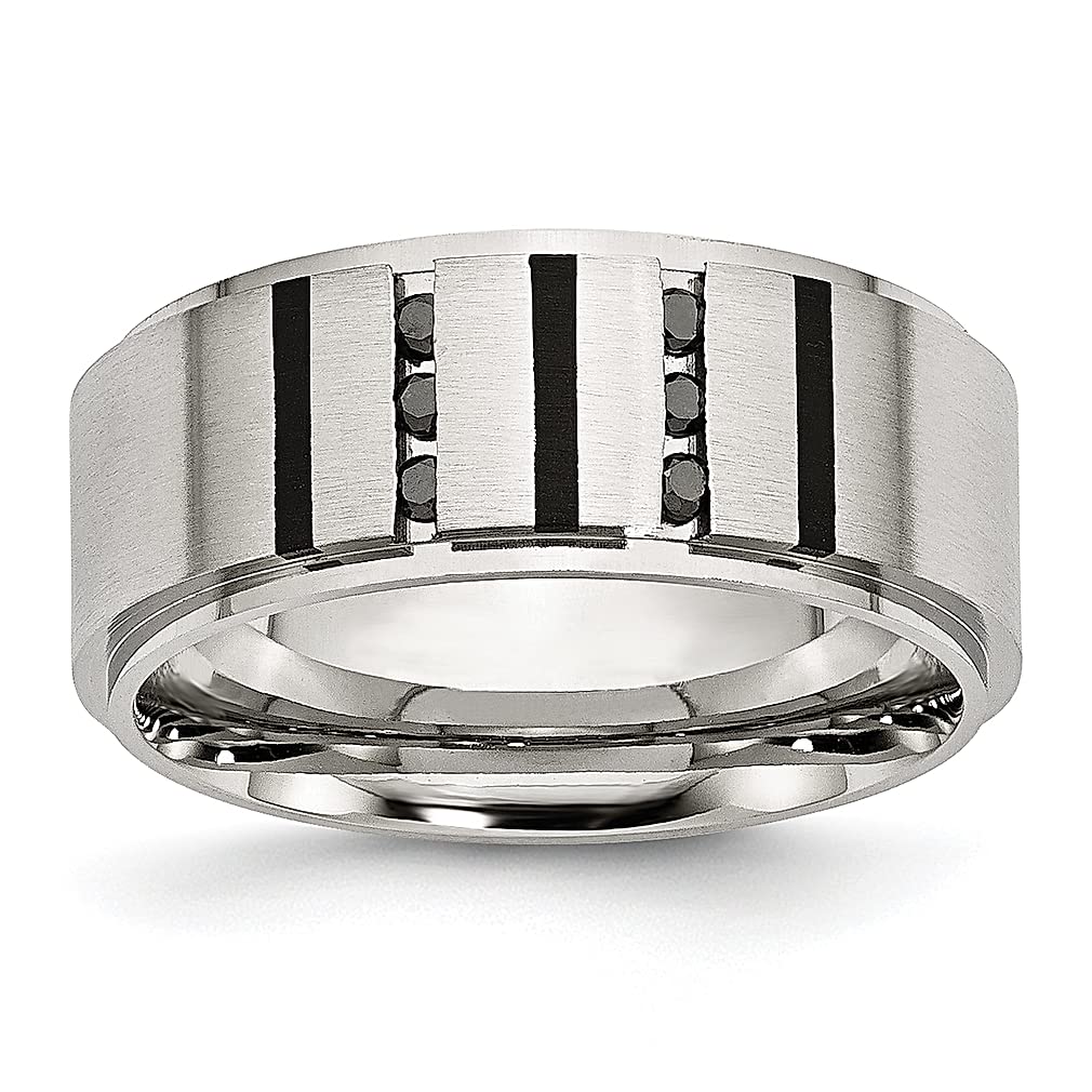 ICE CARATS Men's Stainless Steel Brushed Black Plated 1/6 Carat Diamond 9mm Wedding Band Ring - Fashion Jewelry for Men, Gifts for Husband, Dad, Boyfriend - Perfect for Weddings, Anniversaries, Valentine's Day & Special Occasions