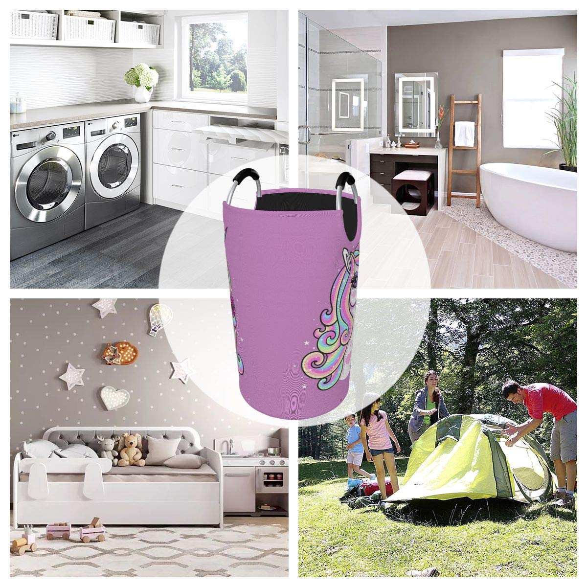 **Dujiea 82L X-Large Collapsible Laundry Basket with Aluminum Handles - Tall Rose Unicorn Design for Kids, Dorm Room & Home Storage | Perfect for Laundry, Toys & Clutter Organization**
