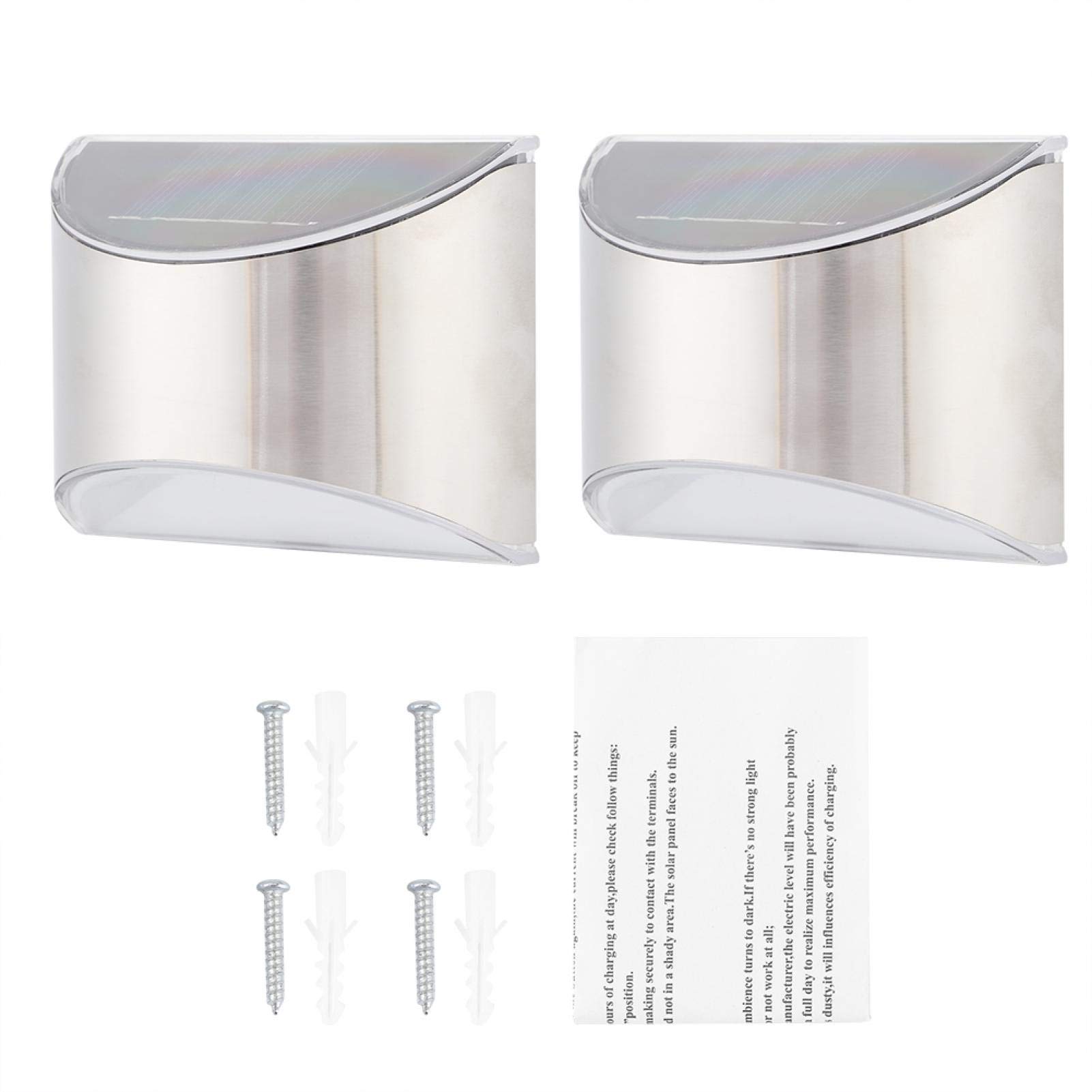 01 Solar Wall Lights - 4 Pack Stainless Steel Waterproof Outdoor Solar Fence Lights with SMD LED for Garden, Patio, Pathway & Yard Lighting
