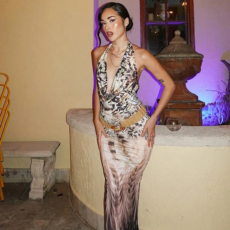Sexy Backless V-Neck Lace-Up Maxi Dress for Women - Slim Fit Sleeveless Hollow Out Summer Dress | Perfect for Beach Vacation, Evening Party & Autumn Date Night