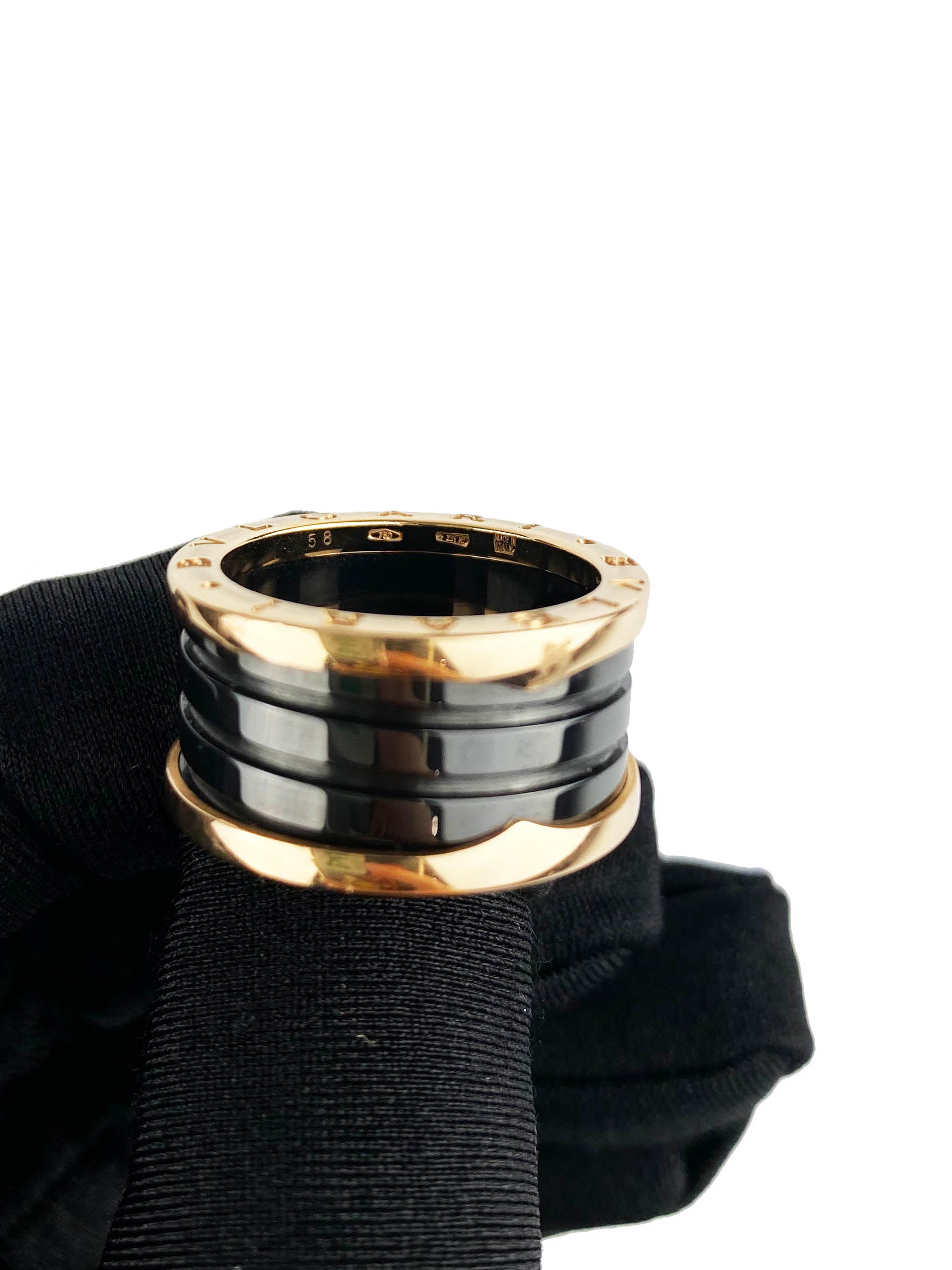 Bvlgari Black & Rose Gold B.Zero1 Ring - Size 58 | Luxury Italian Jewelry for Women, Elegant Gift for Anniversary & Special Occasions | Perfect for Evening Events & Date Nights