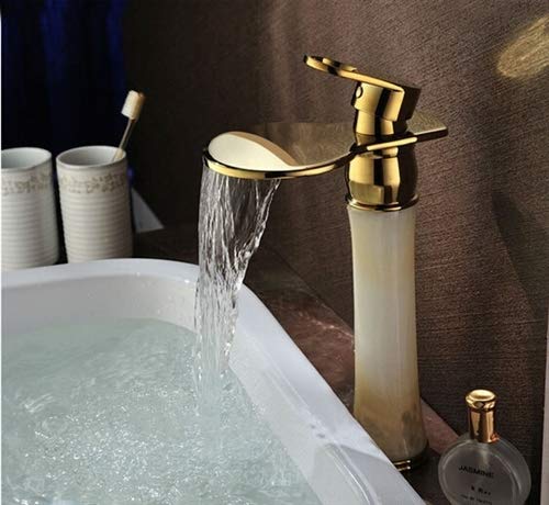 Premium Tulib Gold Polished Waterfall Bathroom Sink Faucet - Modern Single Hole Bathroom Faucet with High Arc Spout for Vanity, Powder Room & Luxury Home Decor