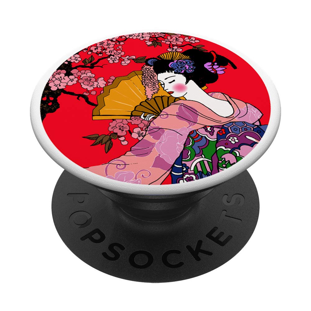 Japanese Geisha Fan Cherry Blossom Kimono Design PopSockets PopGrip - Swappable Phone Grip for iPhone, Samsung & Tablets - Perfect for Anime Fans, Cosplay & Japanese Culture Enthusiasts