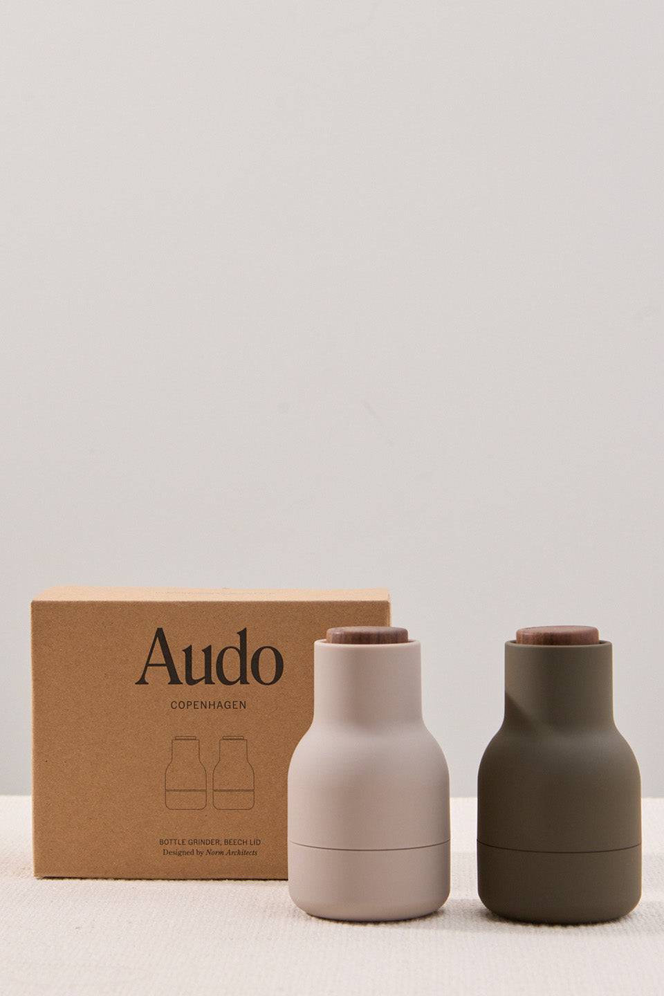 Premium 11.5cm Bottle Grinder Set of 2 - Hunting Green & Beige with Walnut Wood Lid - Perfect for Kitchen Spices, Camping & Outdoor Cooking Accessories