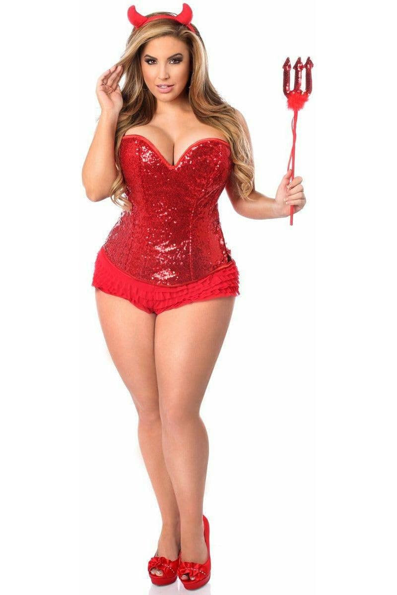 Sexy Daisy Corset for Women - 4 Piece Sequin Devil Costume Set | Perfect for Halloween, Cosplay, Burlesque & Lingerie Fashion