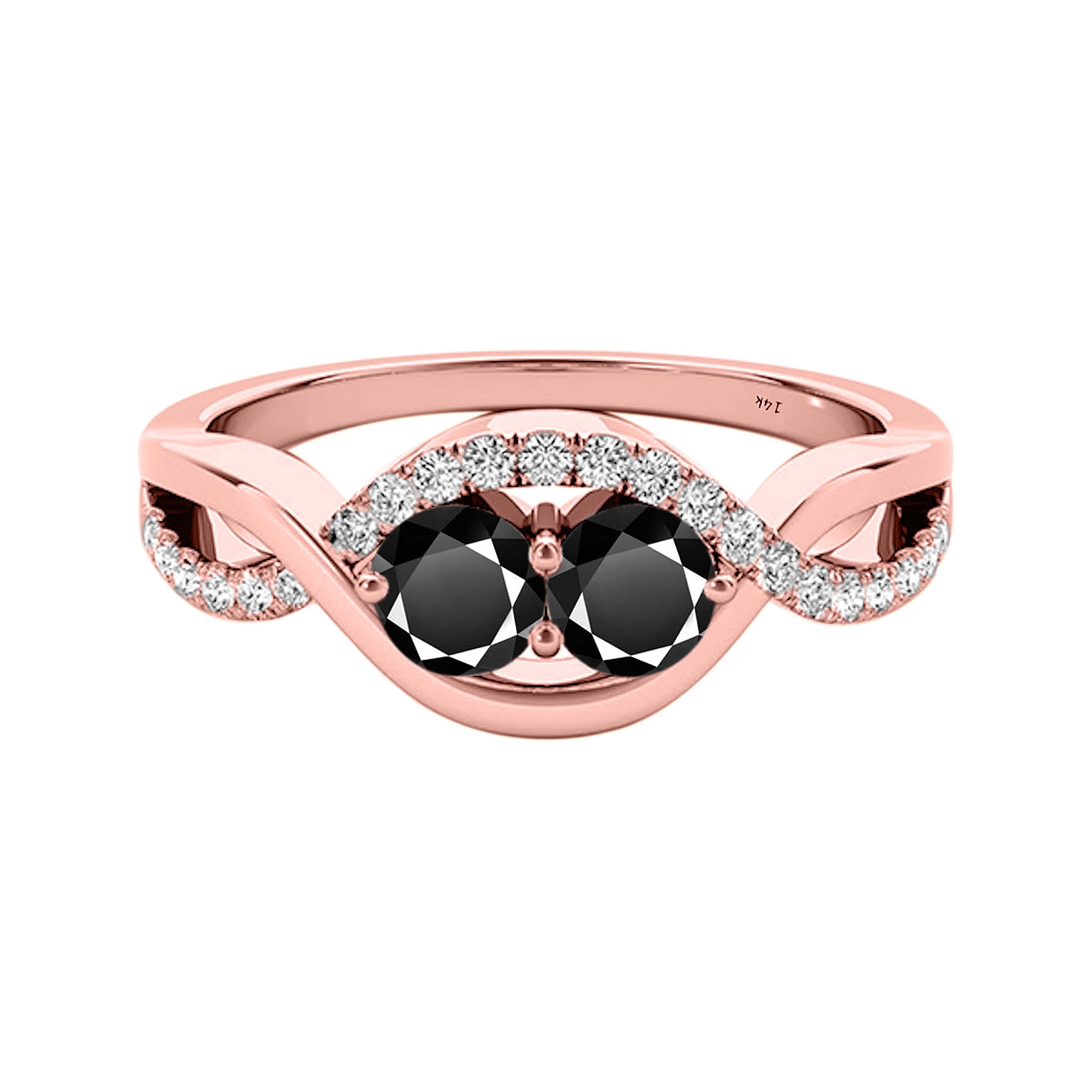 1.25 Carat Two Stone Black & White Diamond Engagement Ring in 14K Solid Rose, White & Yellow Gold - Perfect for Proposals, Anniversaries & Special Occasions
